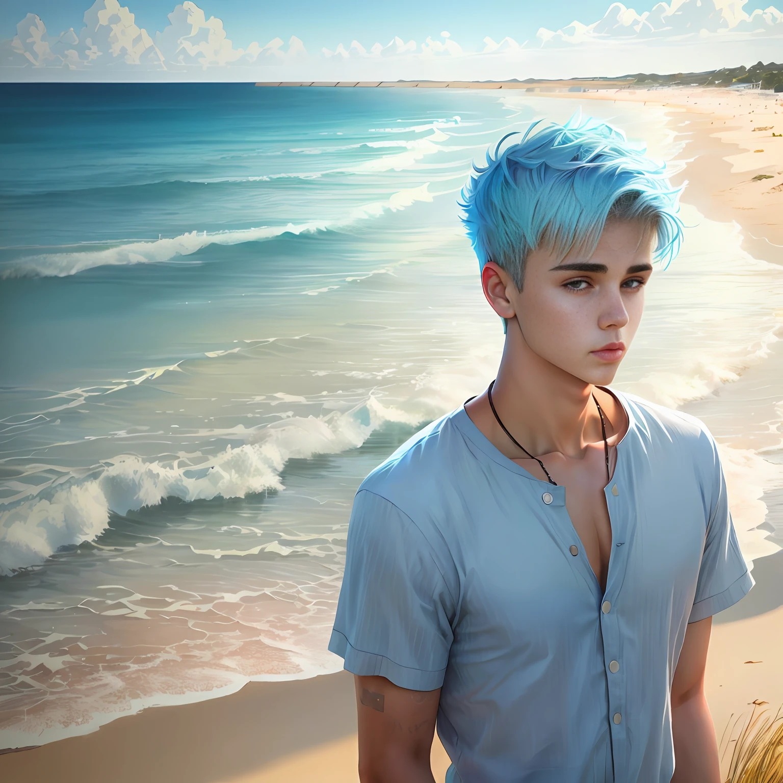 Make the justin bieber with realistic america catchment outfit