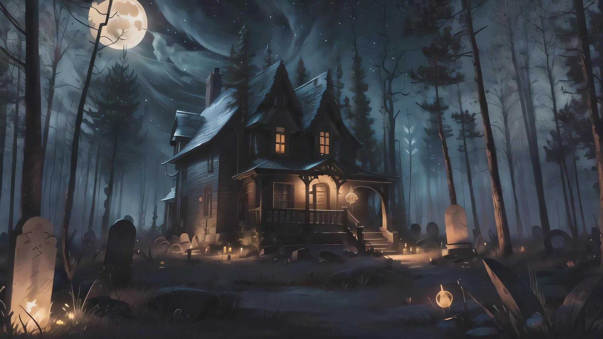 (dark magic:1.2), graveyard, fullmoon, moon light, beams of light,  night, (intricate details), (hyperdetailed), 8k hdr,