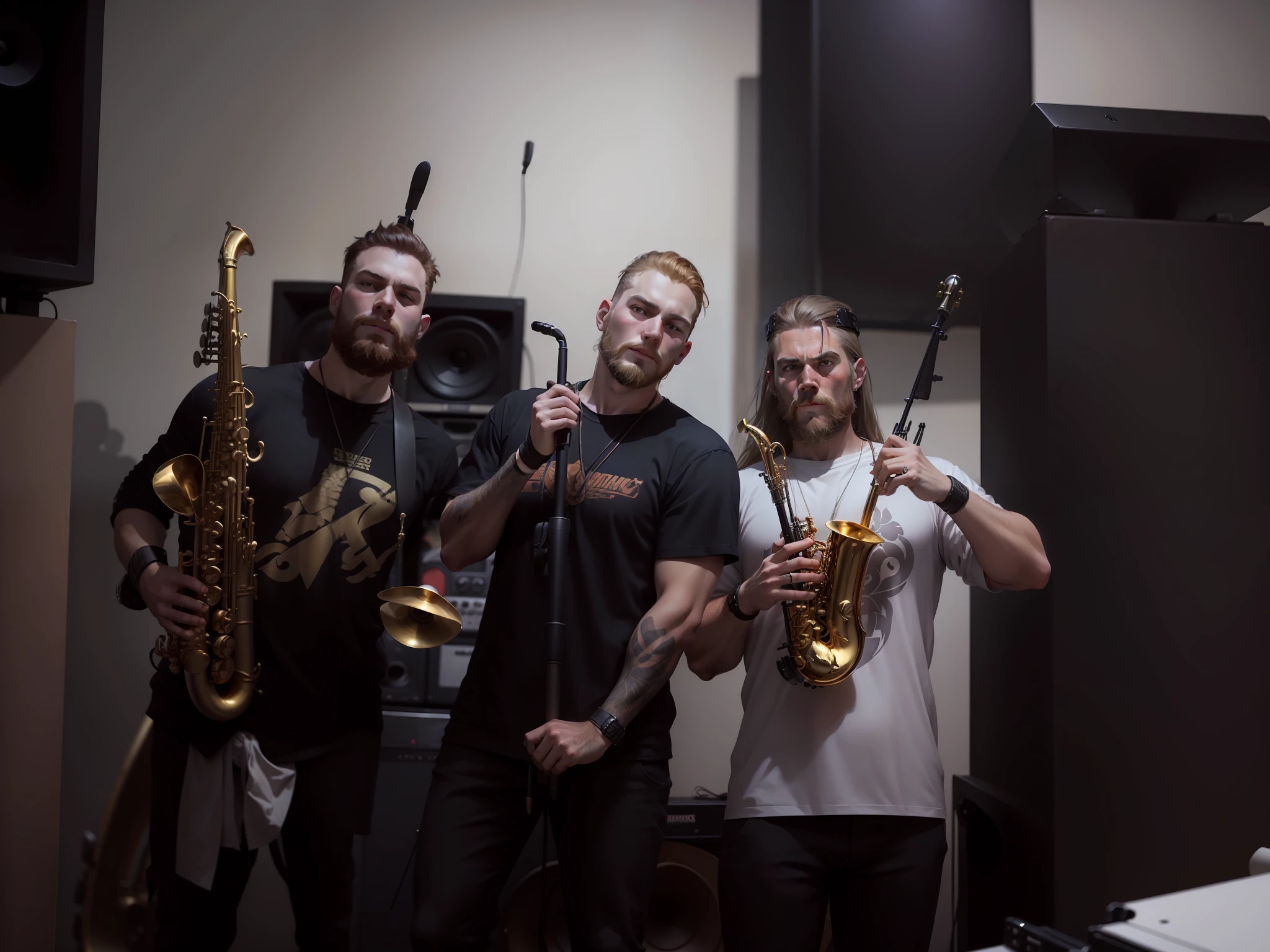 saxophones, pedestal, band, speakers, best quality, viking style --auto --s2