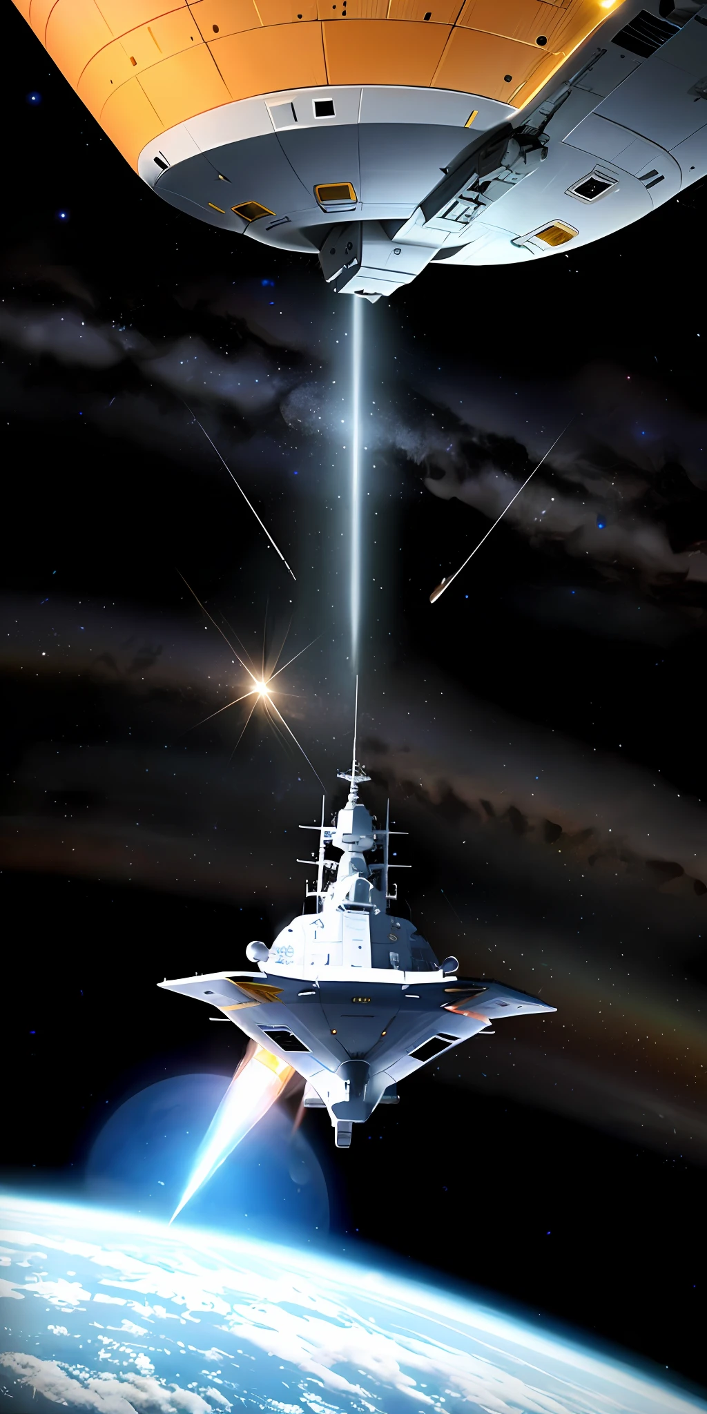 Spaceship entering the Earth's atmosphere, every detail has to be perfect, the ship is futuristic