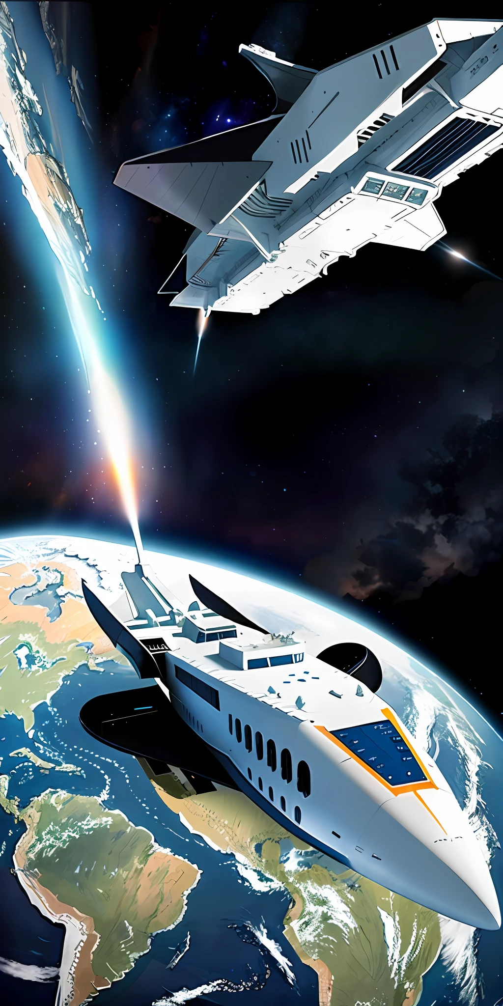 Spaceship entering the Earth's atmosphere, every detail has to be perfect, the ship is futuristic