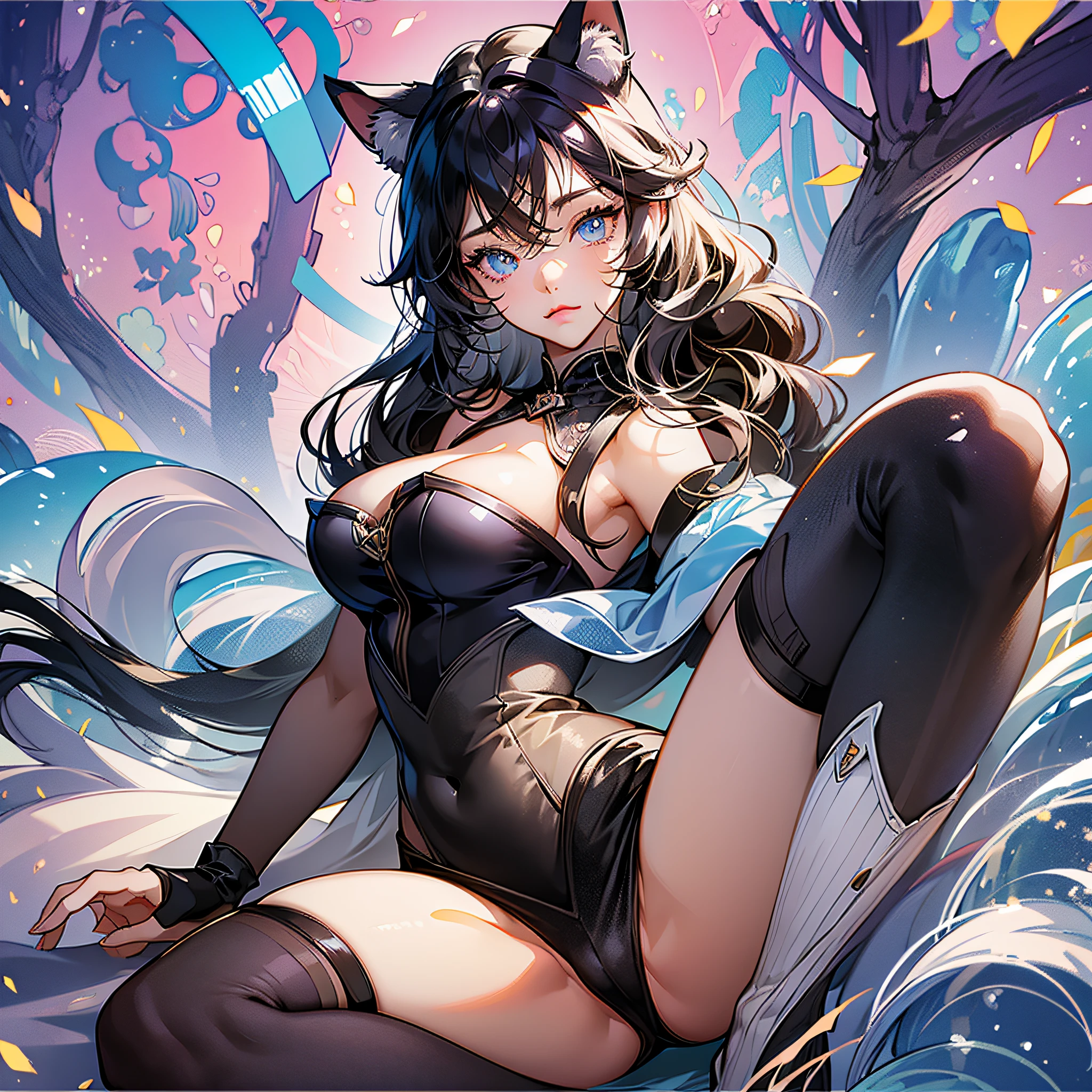 masterpiece, best quality, ultra detailed, illustration, (1girl), beautiful detailed eyes, looking at the viewer, close-up, large breasts, shy, cat ears, yiff, anthropomorphic animal, black tail, open legs, showing, focus) --auto --s2