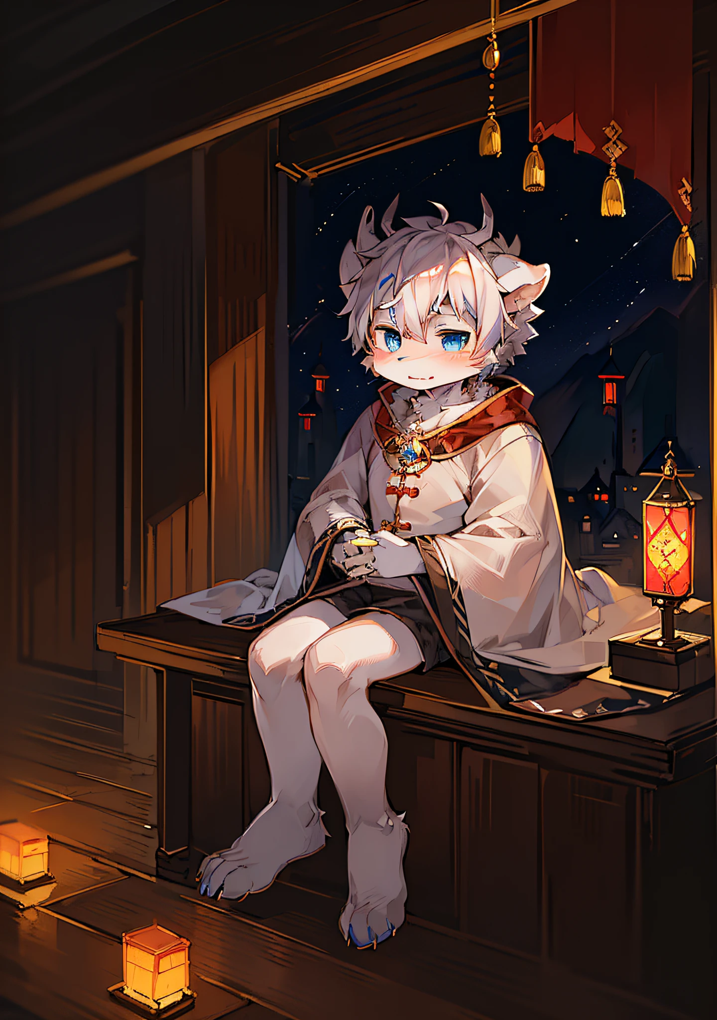 (Wild: 0.9), Masterpiece, High Quality, Abstract Res, Digital Painting\(artwork\), by Dagasi, Yupa, Kiyosan, (Anthro, Fluffy Fur, Character Focus: 1.1), Anthro Male Dragon, Short Hair, portrait , bright eyes, panorama, character focus. (Detailed background: 0.7), Solo, Furry, Hairy Male, Male Focus, Anthr, (Full body fur, Fluffy big tail, White fur, Dragon horns, blue eyes, Light gray hair: 1.2), (Chinese dragon, clergy, cape: 1.2), (Exterior, Night, Yueyang Tower, Chinese style, Sacrifice: 1.1)