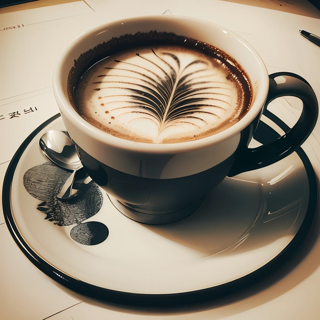Coffee cup, pencil style, handmade drawing, high contrast, fine lines --auto --s2