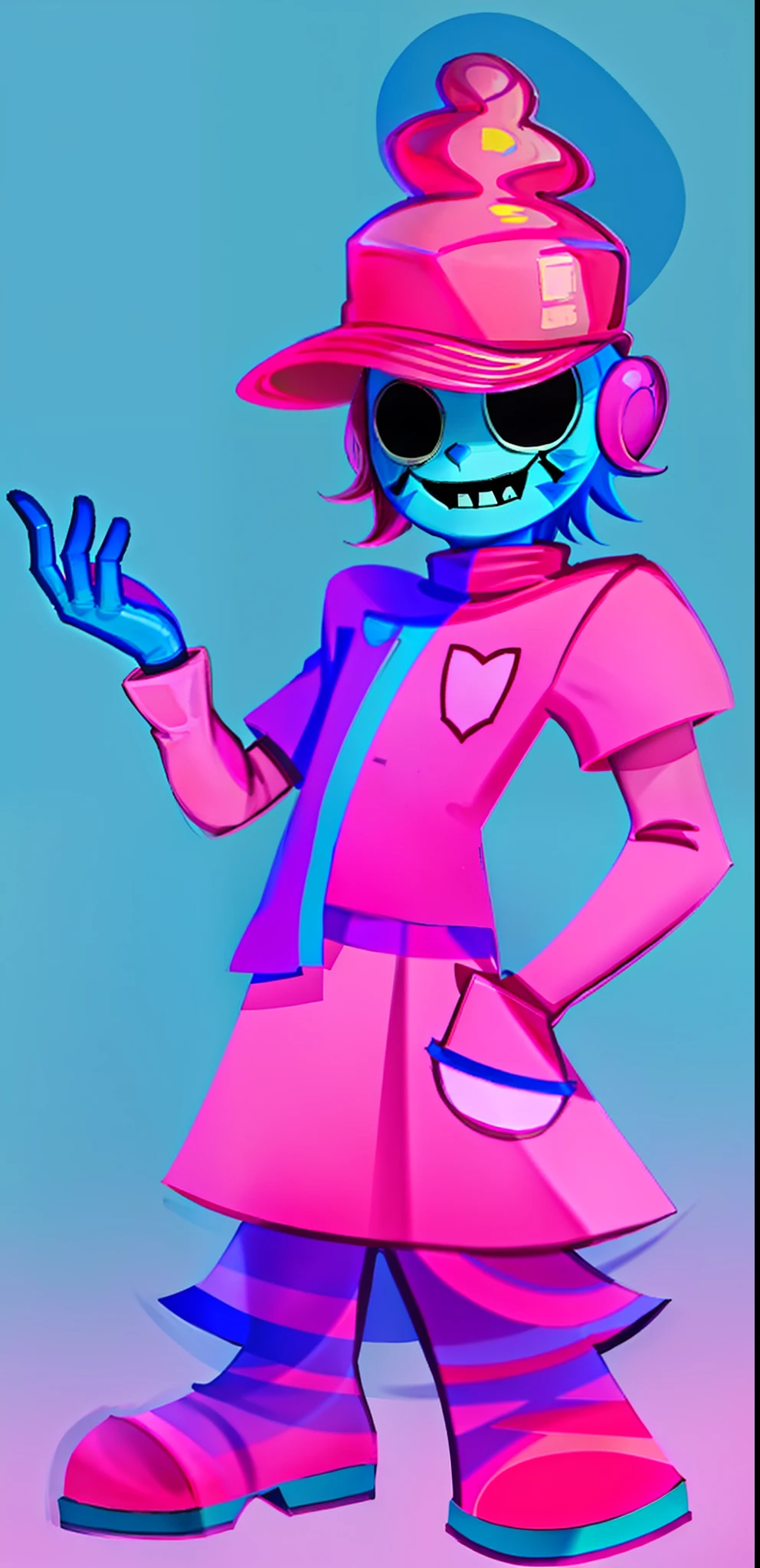 cartoon character of a man with a pink hat and a pink jacket, sans undertale, sans from undertale, john egbert, varguyart style, bladee from drain gang, official art, asriel dreemurr, fool and pixel jeff, 2 d art, 2d art, danbooru and artstation, sona is a slender