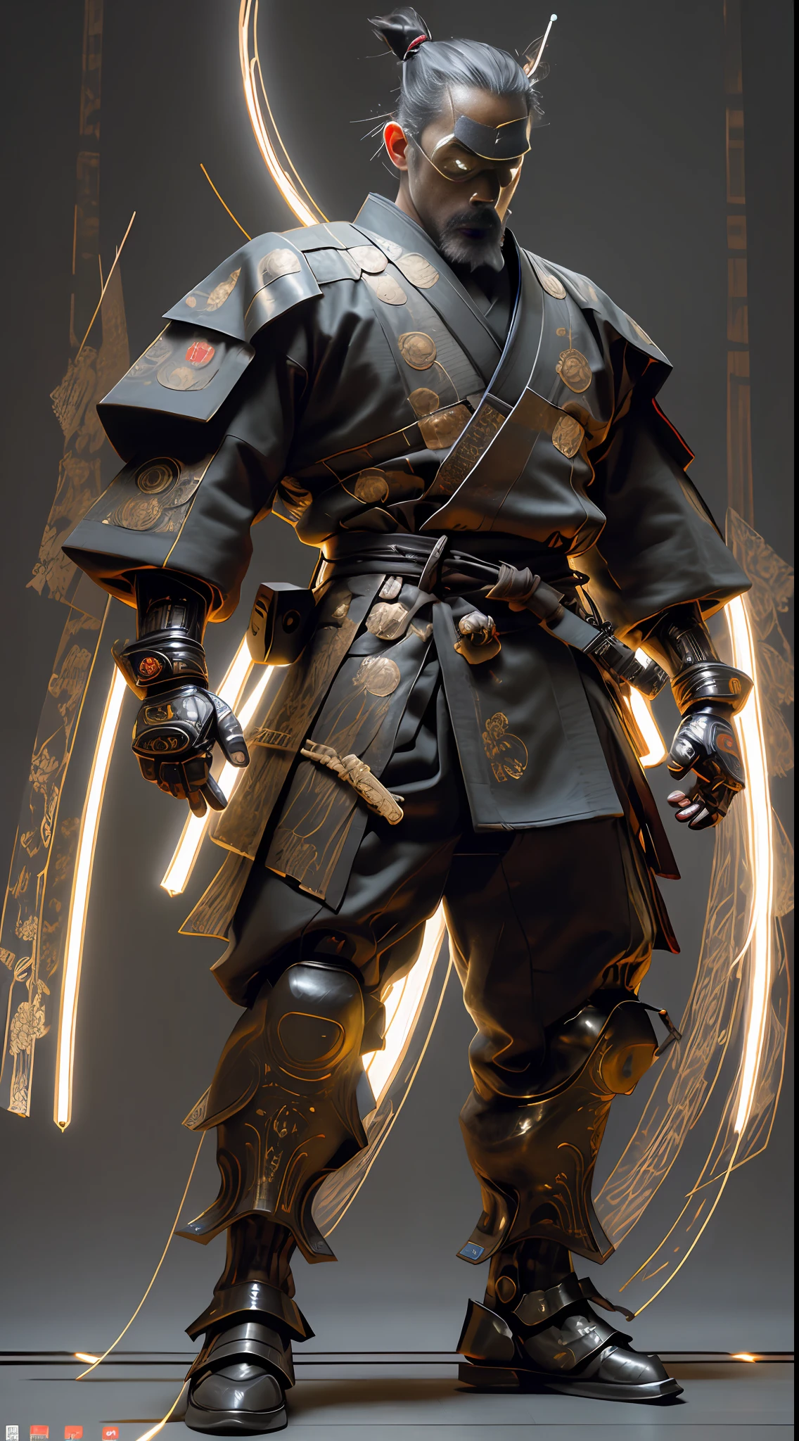 Masterpiece, DSLR photography, a super robotic samurai warrior, traditional samurai suit, post-apocalyptic, full body, amazing 8k, ultra-intricate, hyper-intricate, intimidating, dark, fighter, powerful, awesome, advanced technology, digital art, octane rendering, photography, stupid realistic photo,