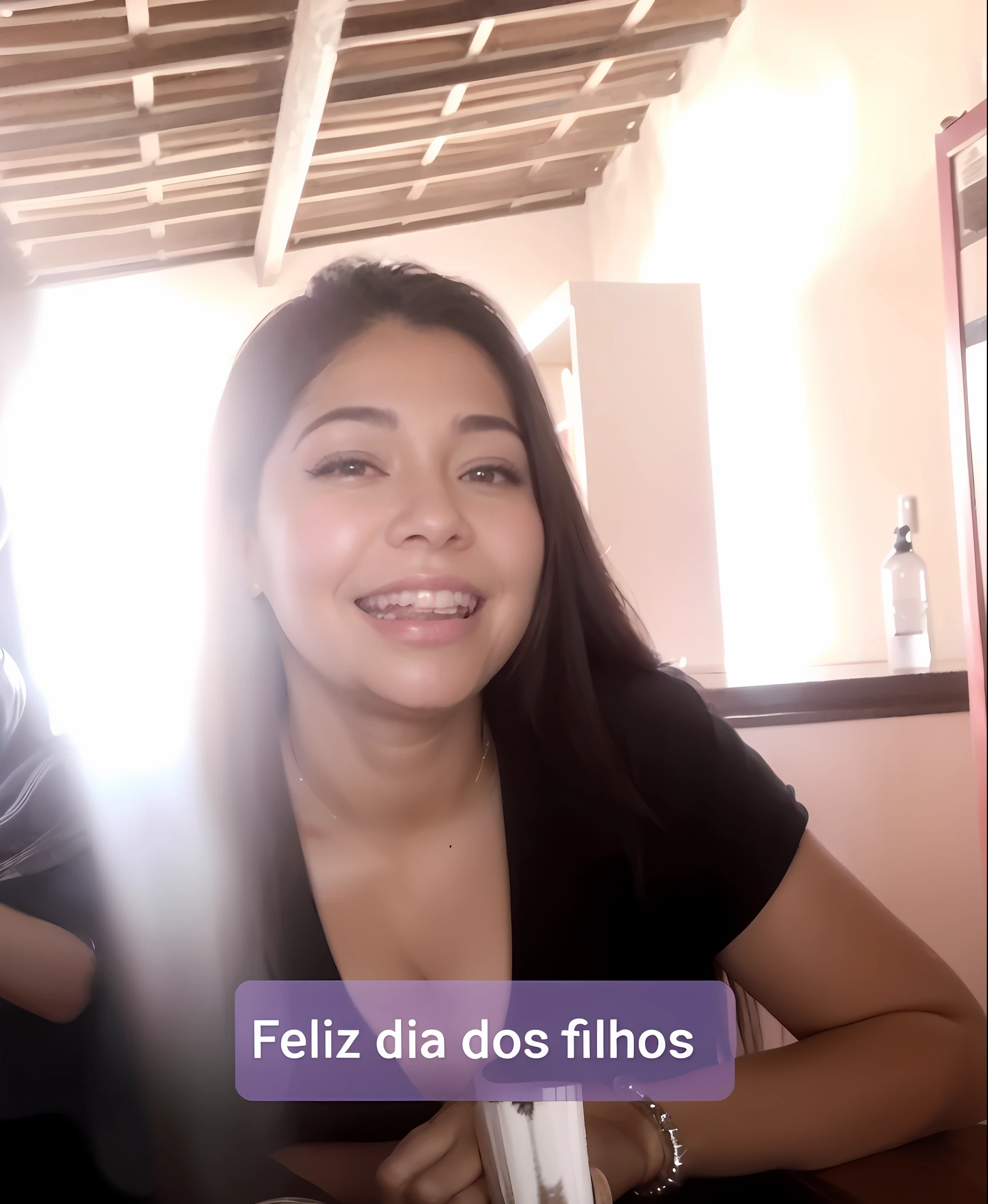There is a woman sitting at a table with a plate of food, instagram story, julia fuentes, low quality photo, very low quality image, front image, alanis guillen, images, muy set, low quality video, realistic photo, 1614572159, by Amelia Peláez, pillar with costumes of marvel heroes
