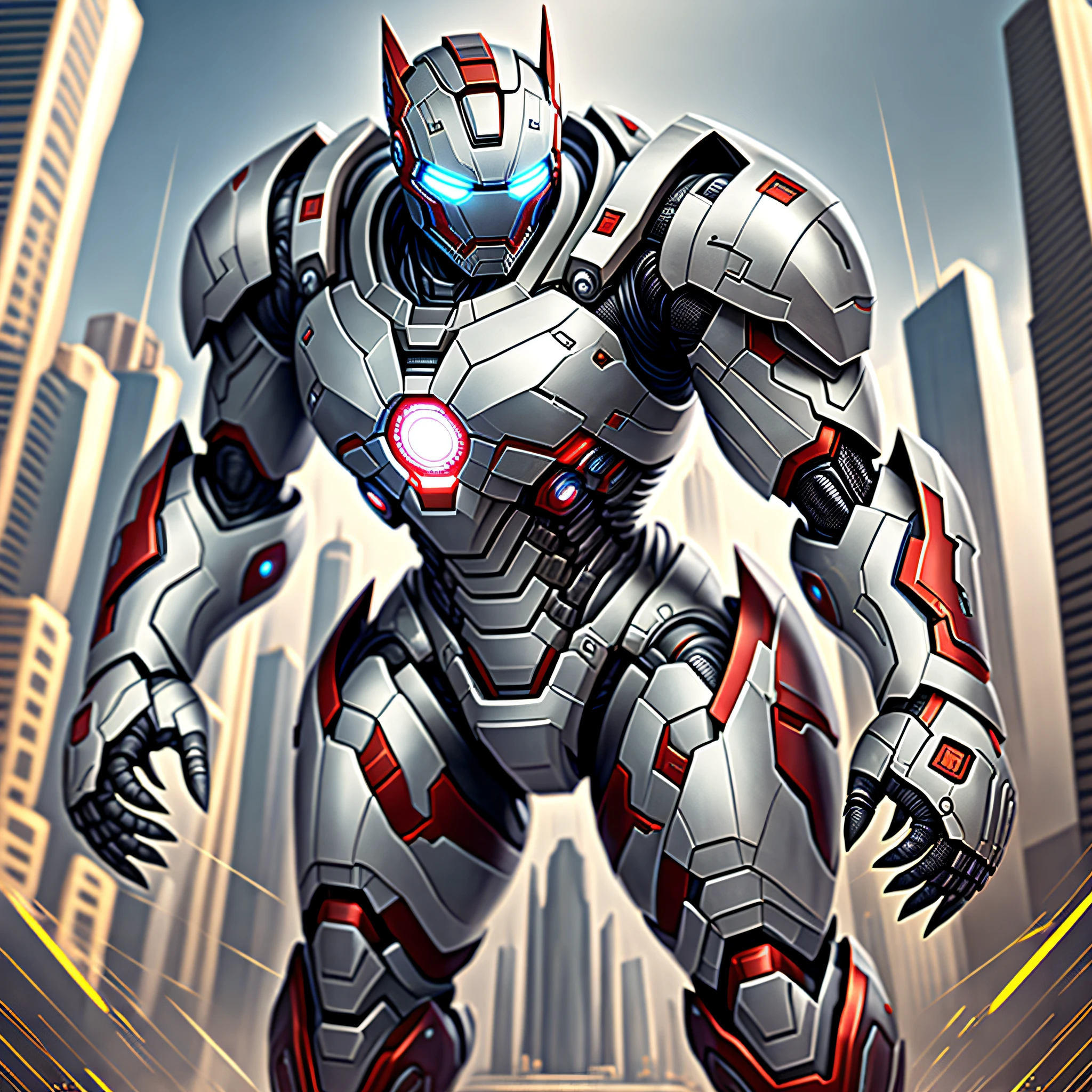 futuristic robot high quality silver color, fighting with iron man --auto --s2