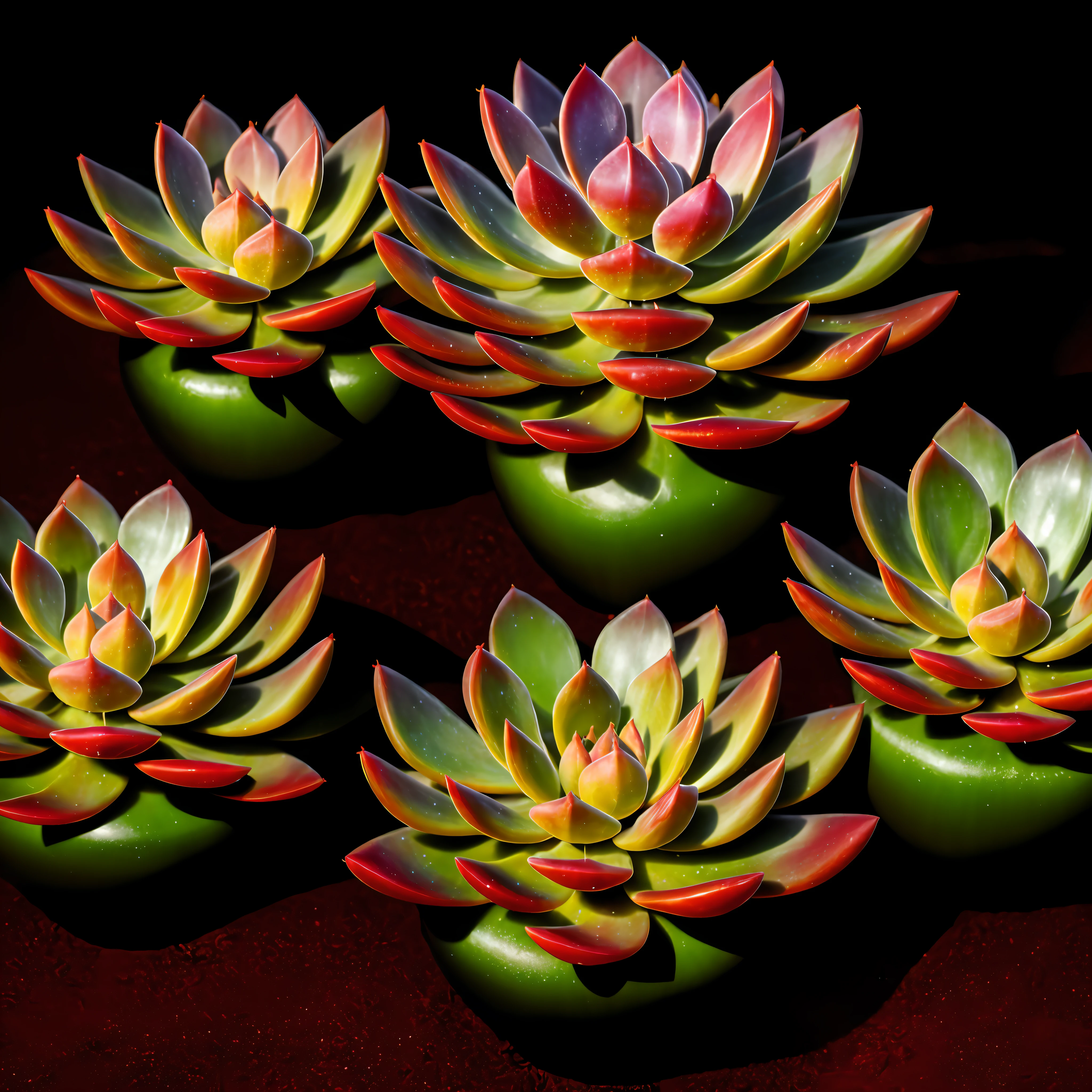 (Photorealistic, 3D, octane rendered, 8k, 4k, high quality, high resolution, high definition, realistic, best quality, volumetric lighting, cinematic lighting, natural colour scheme, contrast, coloured, very detailed:1.2), (succulent plants:1.4), with very detailed coloured leafs, in a festive pot, many magical effects, shelf with plants on the background, photoshoot, photoreal, dramatic effect lighting, fantasy00d, (no humans:1.5)