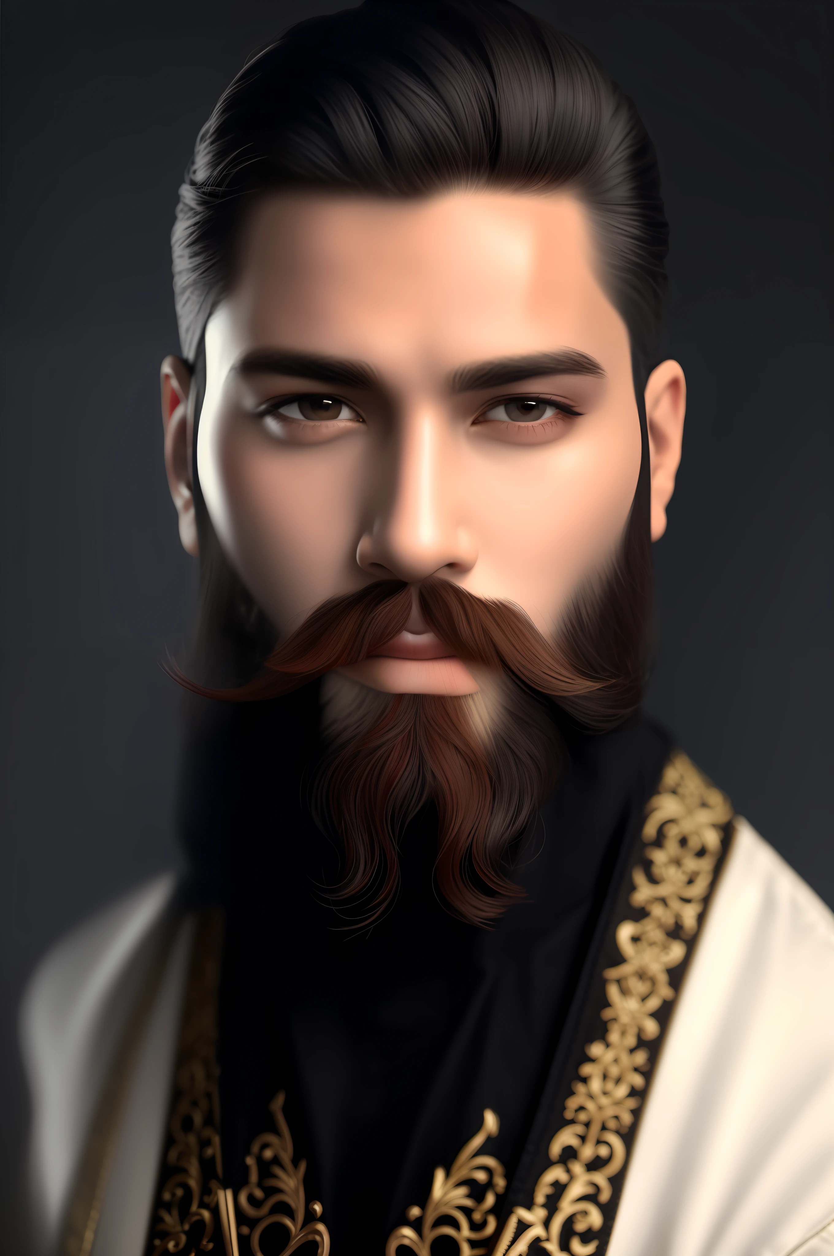 Red clothing with black, gold and white details