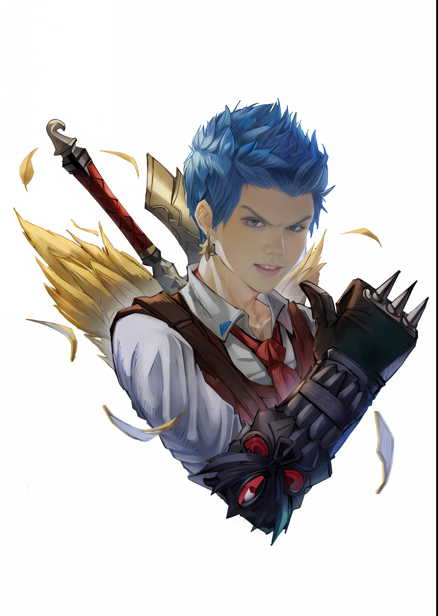 anime character with blue hair and a sword in his hand, official character art, trigger anime artstyle, nobutaka ike, official art, crisp clear rpg portrait, 2d art, 2 d art, fus rei, jrpg character art, as a badass monster hunter, hero 2 d fanart artsation, shigenori soejima illustration, jrpg character