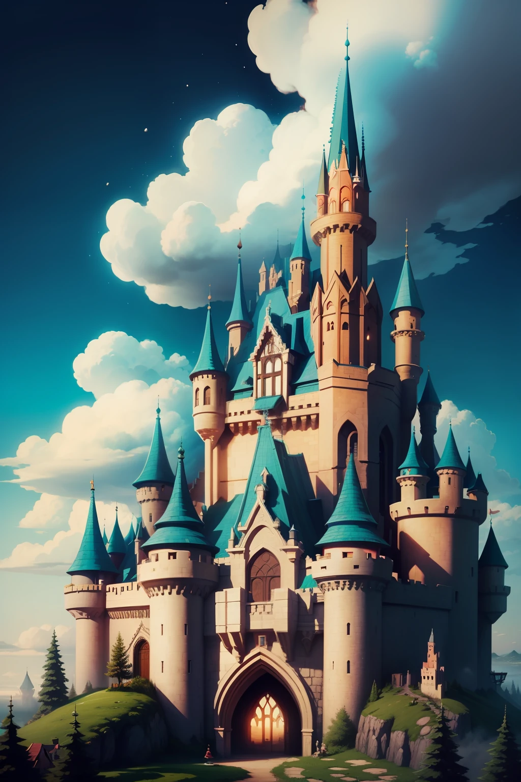 An enchanted castle in the clouds