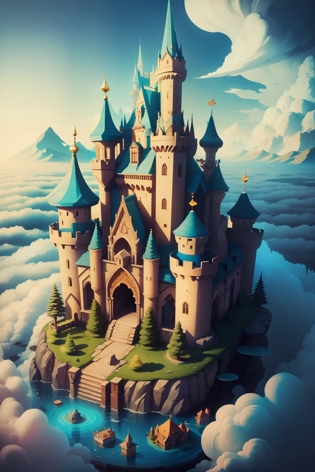 An enchanted castle in the clouds