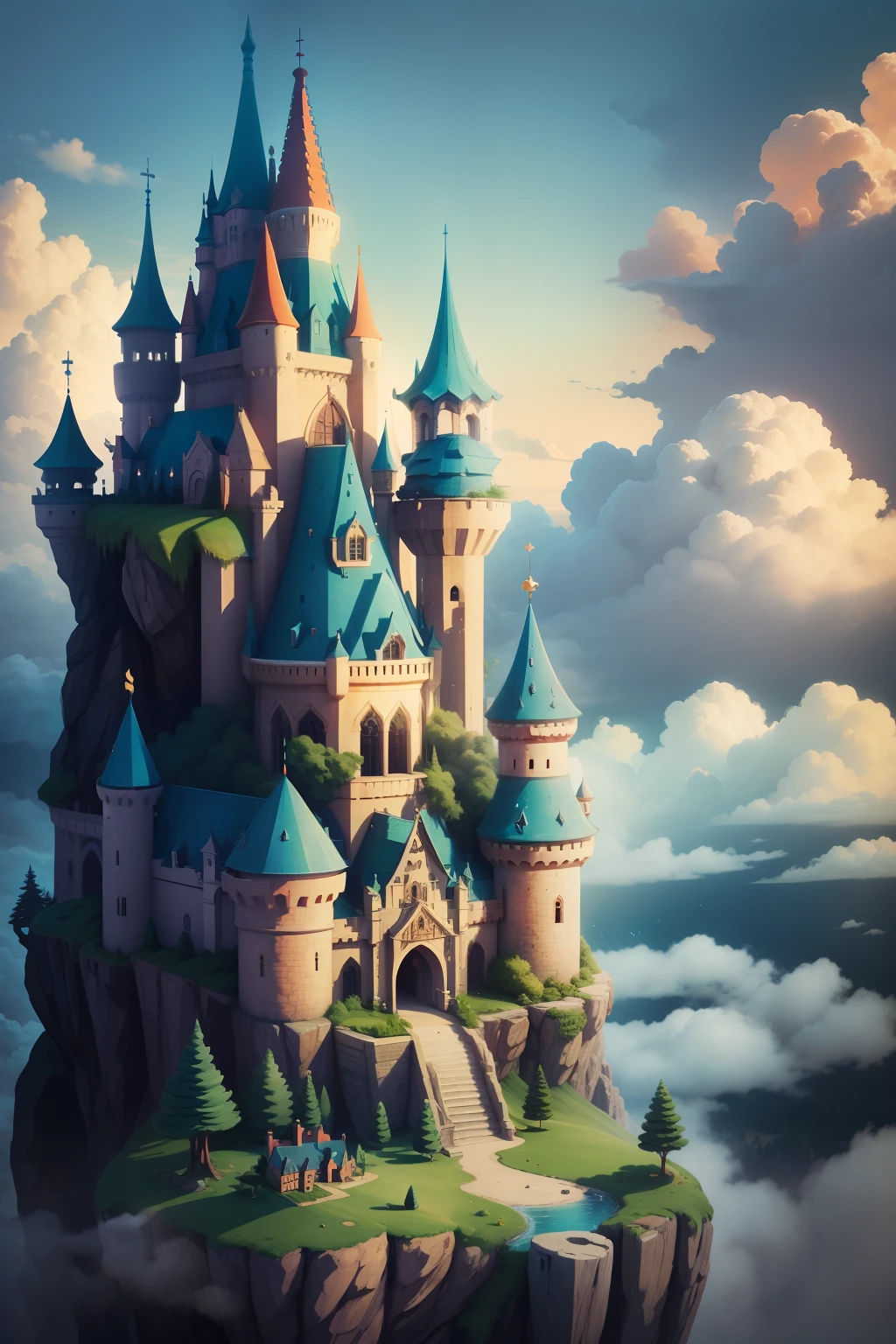 An enchanted castle in the clouds