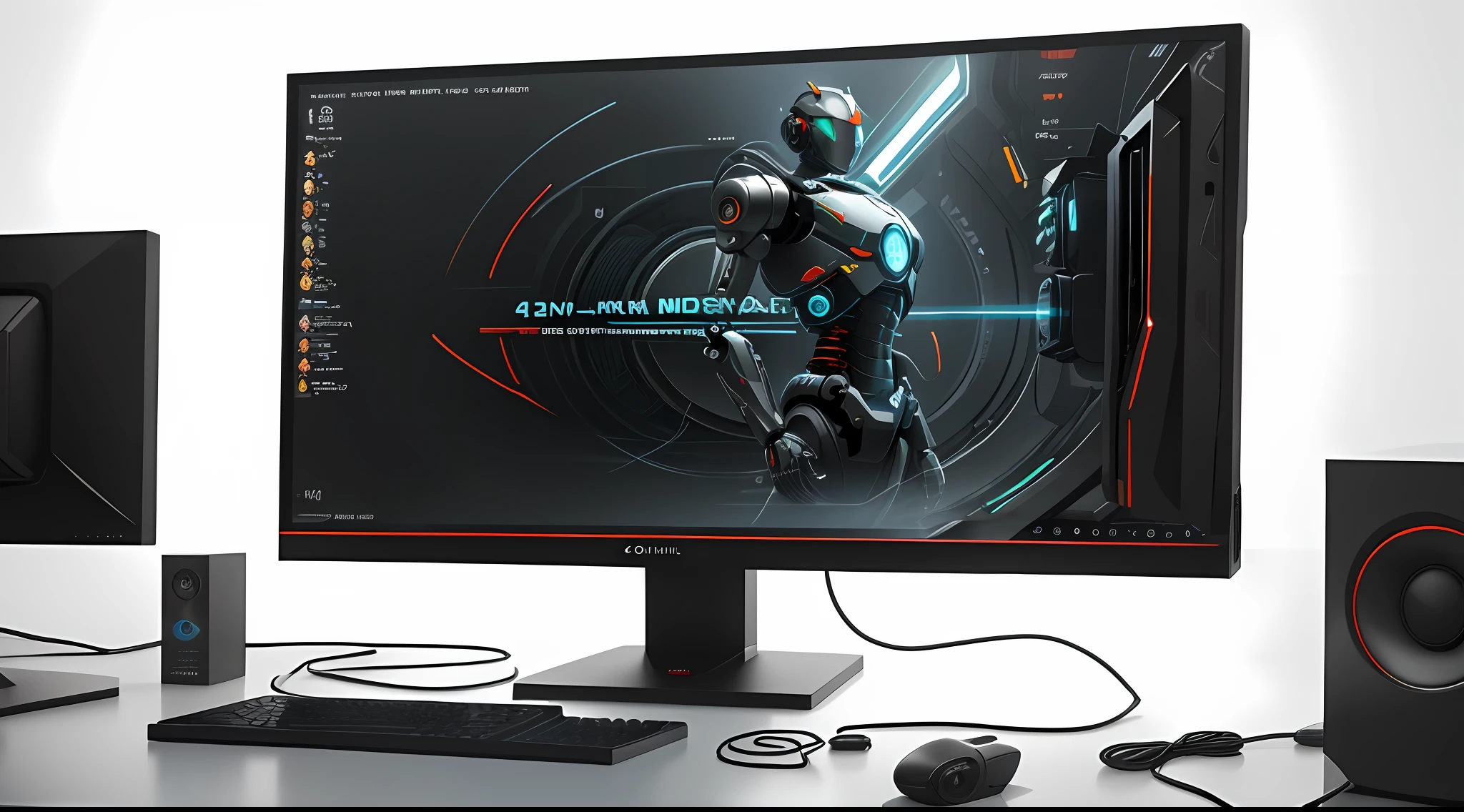there is a computer monitor with a picture of a robot on it, 8k computer render, wallpaper for monitor, 4k highly detailed digital art, computer game art, unreal enginedigital painting, gaming monitors. artstation, modular game dev art, 8k octae render photo, 8 k render, 8k render, 4k detailed digital art