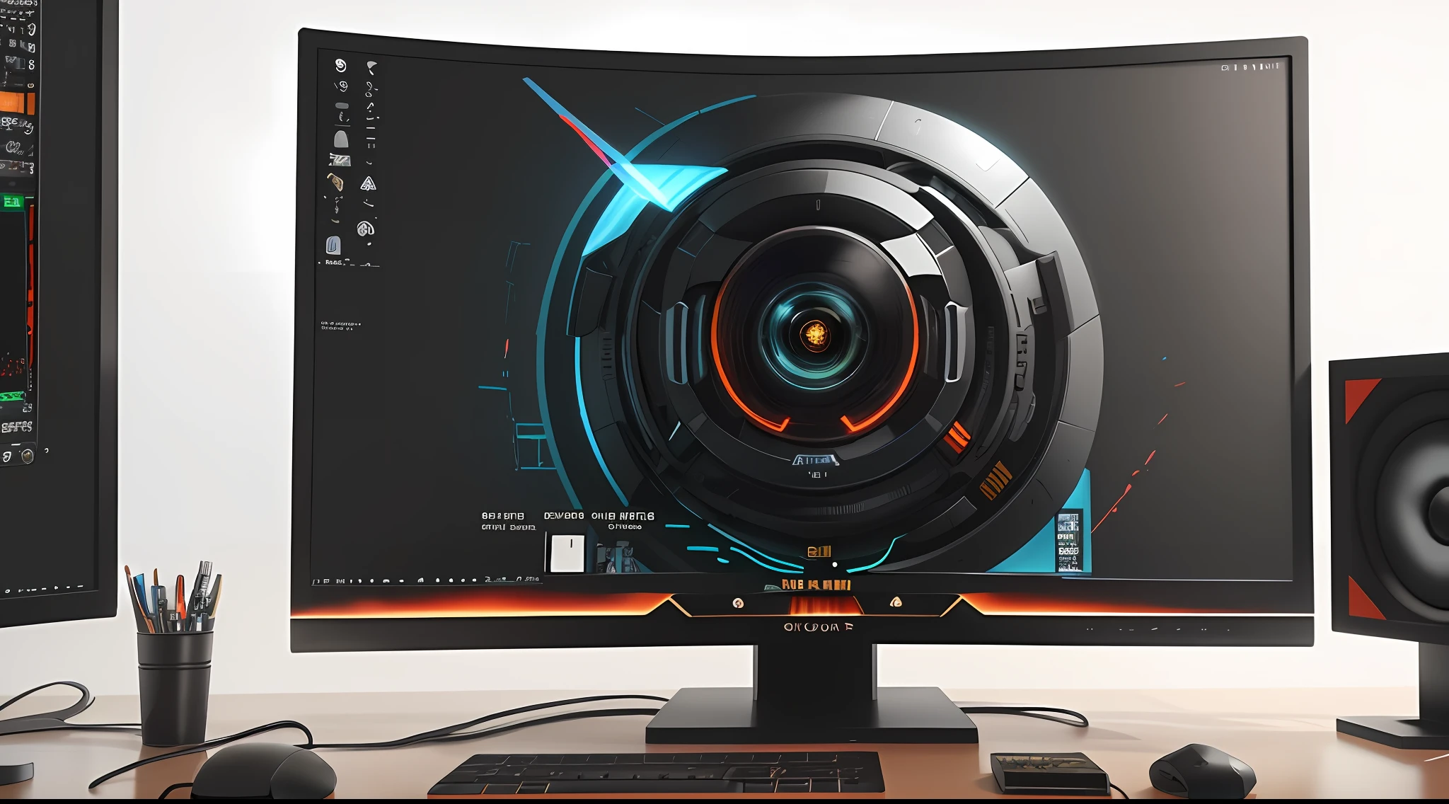 there is a computer monitor with a picture of a robot on it, 8k computer render, wallpaper for monitor, 4k highly detailed digital art, computer game art, unreal enginedigital painting, gaming monitors. artstation, modular game dev art, 8k octae render photo, 8 k render, 8k render, 4k detailed digital art