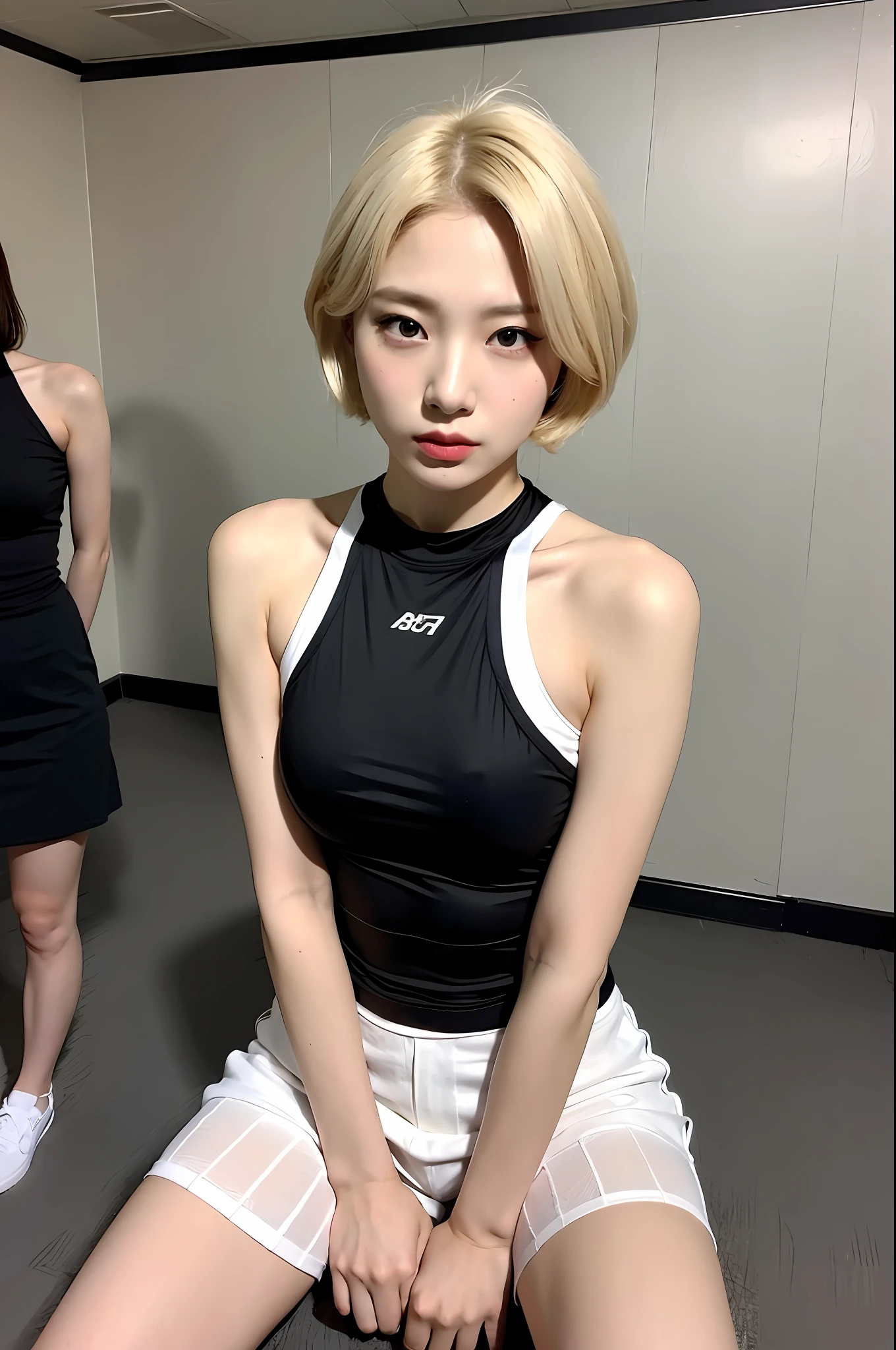 korean woman, blonde, kpop idol, sexy woman, short hair, cheerleader