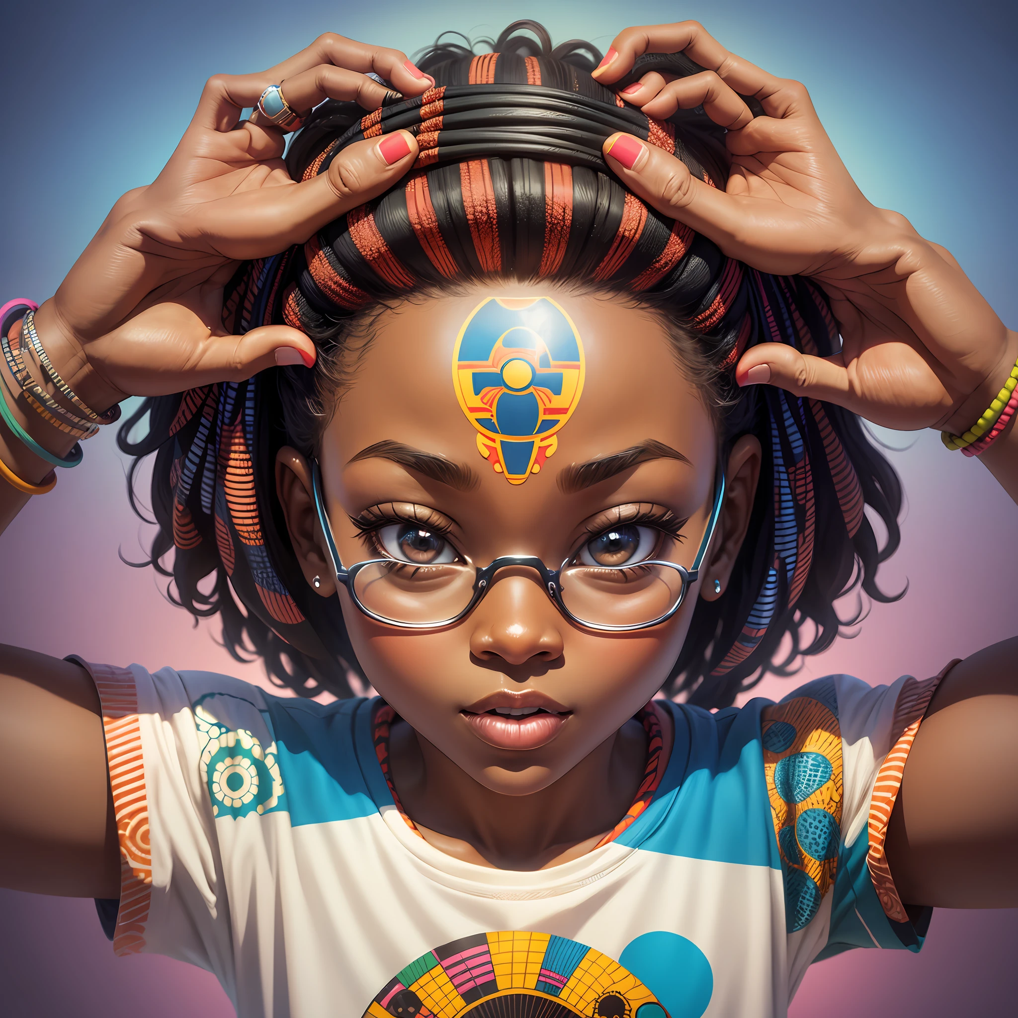 T-shirt print, African culture, 3D vector art, cute and quirky, serene and friendly face, character in the center of the canvas, bold and bright coloring, low poly, -- fingers -- shadows, isometric style, retro aesthetic, focus on characters , 4K resolution, photorealistic rendering, using Cinema 4D, front, 8K --auto --s2