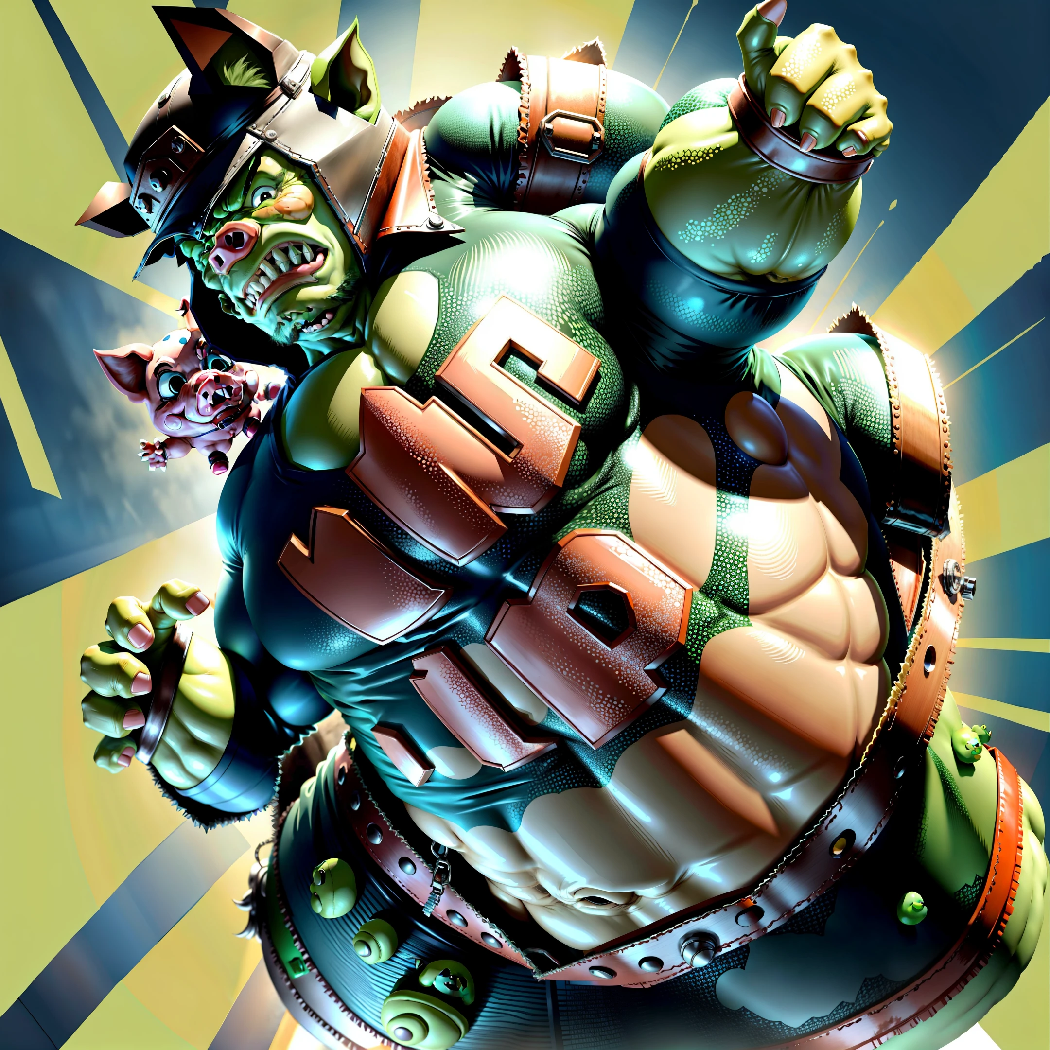 Pig with hulk outfit