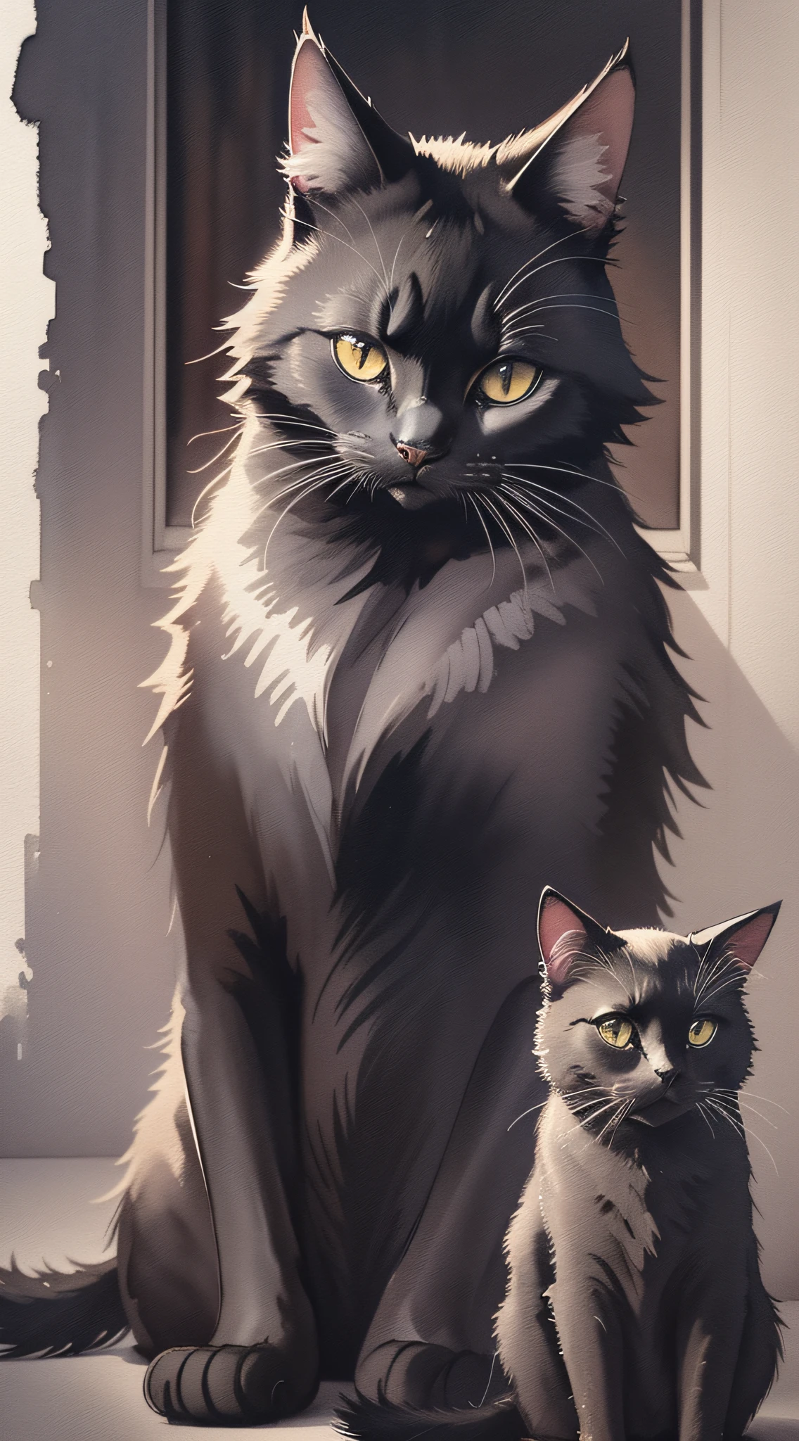 Black cat, caused from London, dark lighting, watercolor --auto --s2