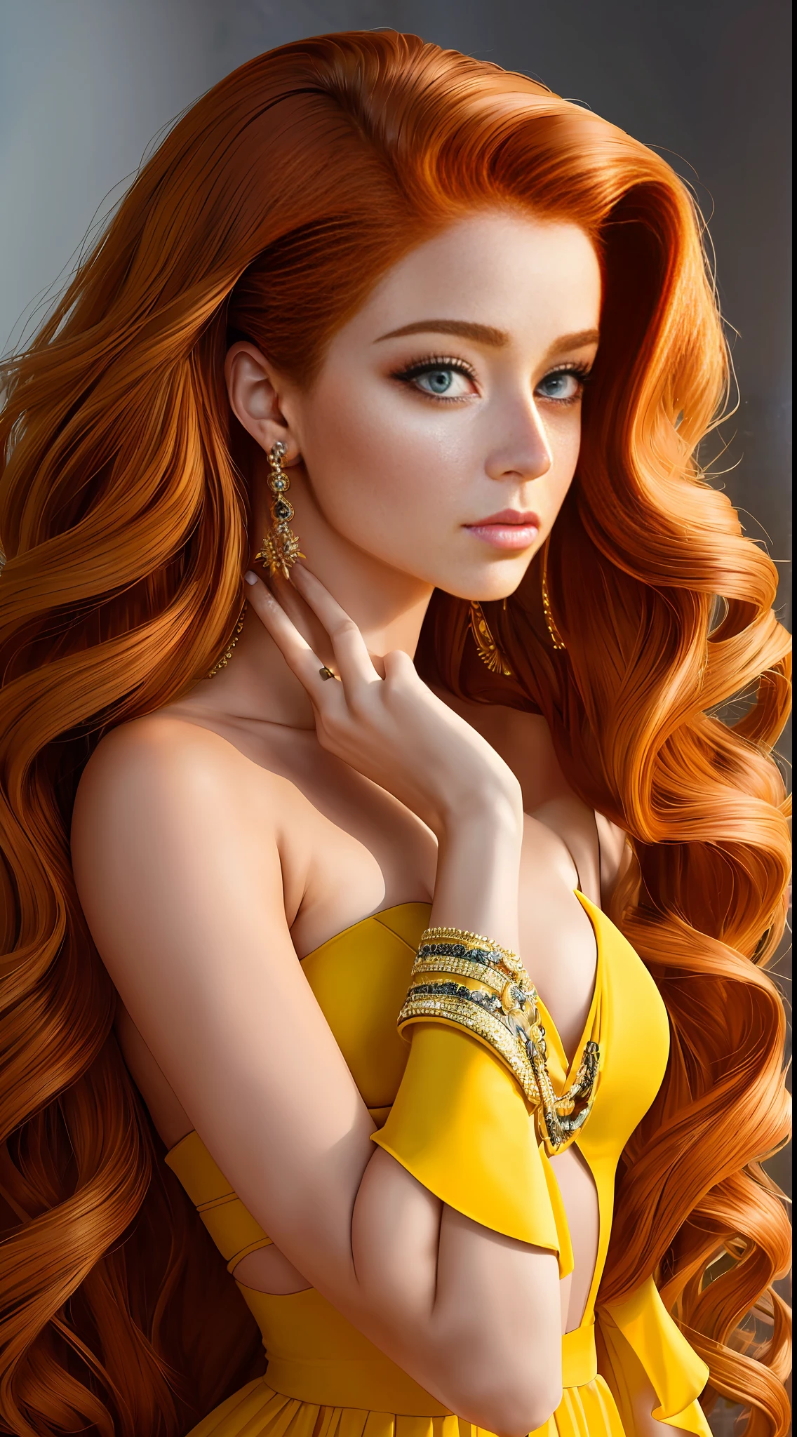 (masterpiece), (best quality), portrait of (25yo Brazilian actress Marina Ruy Barbosa), an extremely beautiful and stunning, (high contrast: 1.2), (gradation of bright colors: 1.1), dynamic lighting, dynamic pose, beautiful hair, sharp light eyes, bright skin, vibrant makeup, luxurious jewelry, elegant dress, simple background.