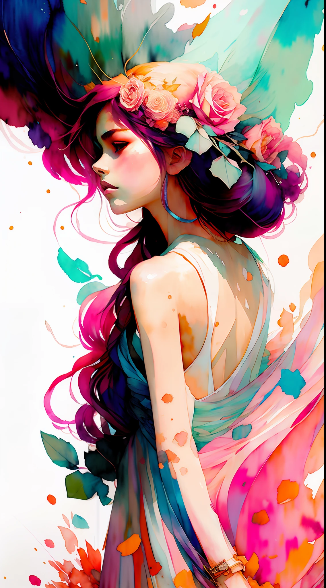 wtrcolor style, (rose) digital art, official art, blown by the wind, masterpiece, beautiful, ((watercolor)), paint splatter, intricate detail. Great detail, [dripping:0.7], Trending on Artstation, Rachel Walker