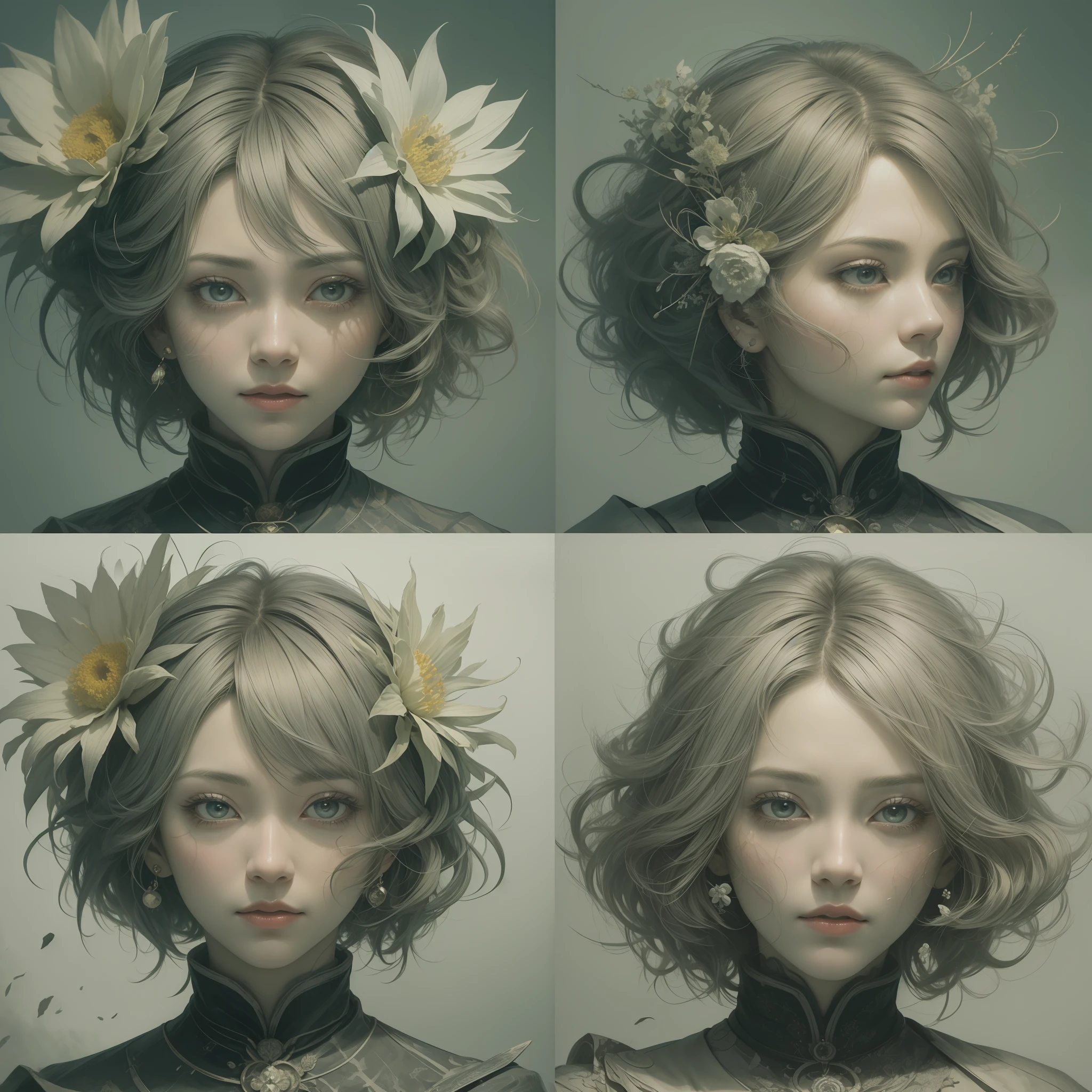 Horror of Tatsumaki, ((hyper detail)) (Realistic: 1.5), (Raw photo: 1.4), (Photorealistic: 1.3), (Masterpiece), highest quality, highest quality, highly detailed CG Unity 8k wallpaper, detailed and complex, back view, original, miracle witch, turbulent space, flowers, high resolution, :( detail face: 1.2): 0.2], film grain, (high detail skin: 0.9), 8k, detailed gradient background, beginning morning