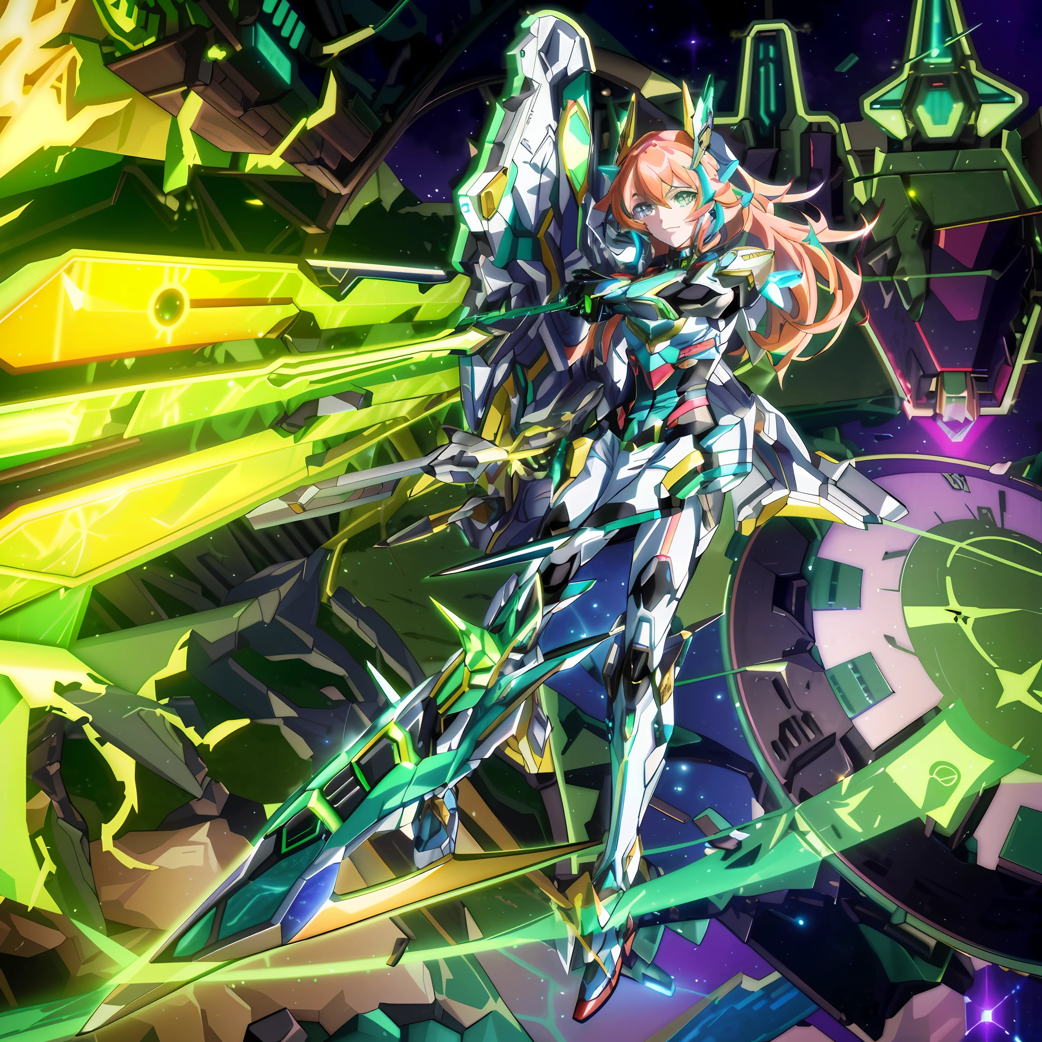a close up of a person on a sci - themed surface with a clock, macross delta splash art, macross frontier splash art, in opal armor, detailed key anime art, holographic blade!, macross delta, best anime 4k konachan wallpaper, girl in mecha cyber armor, gear aurora, mechanized valkyrie girl, anime mecha aesthetic