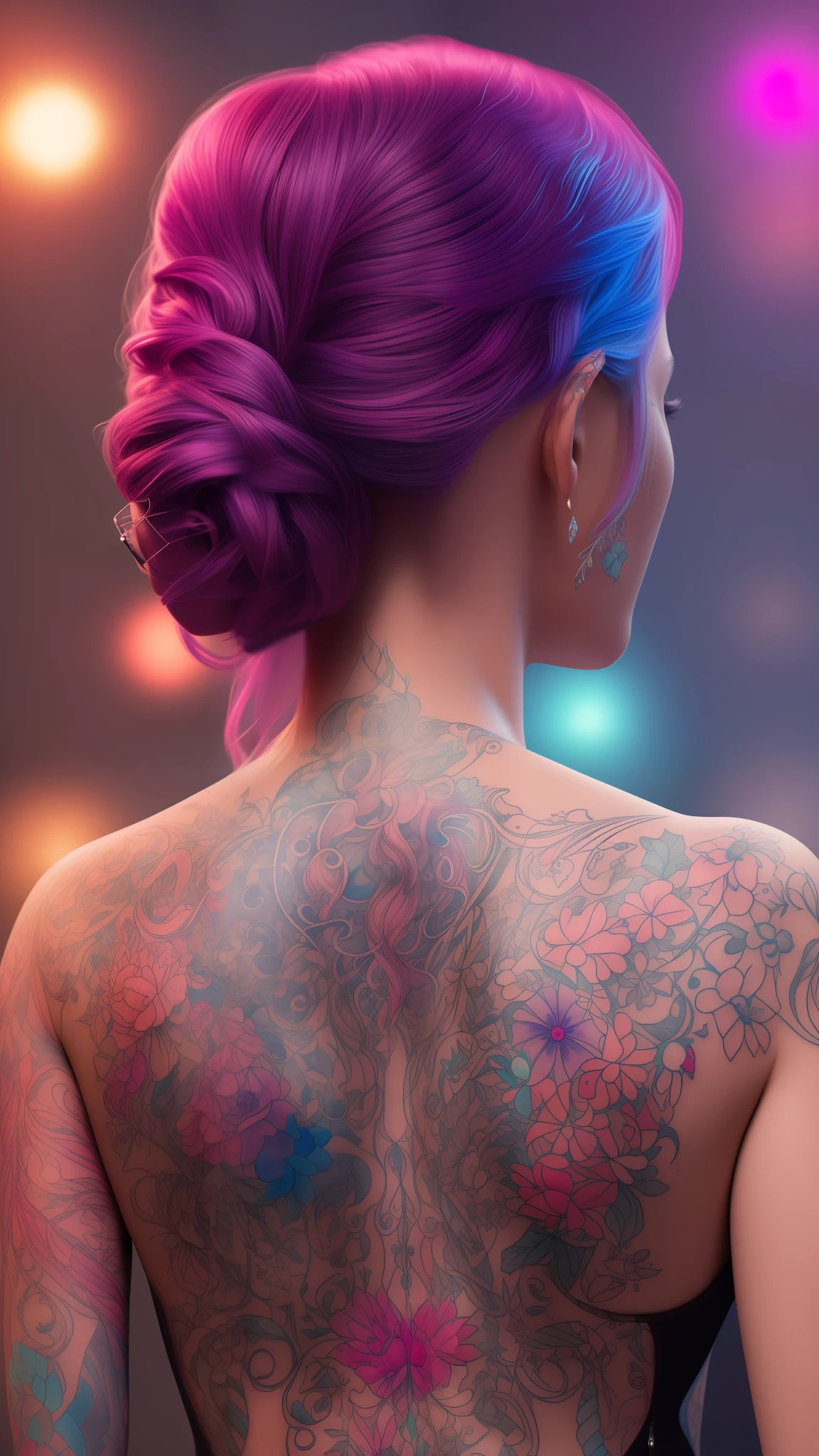 (style of richard deacon), formal wear  android,1girl,a  beautiful girl in a colourful dress with colourful intricate tattoos surrounded by colourful patterns,(Luminous burning hair:1.2),  realistic fantasy, extremely detailed and beautiful , 8 k resolution,