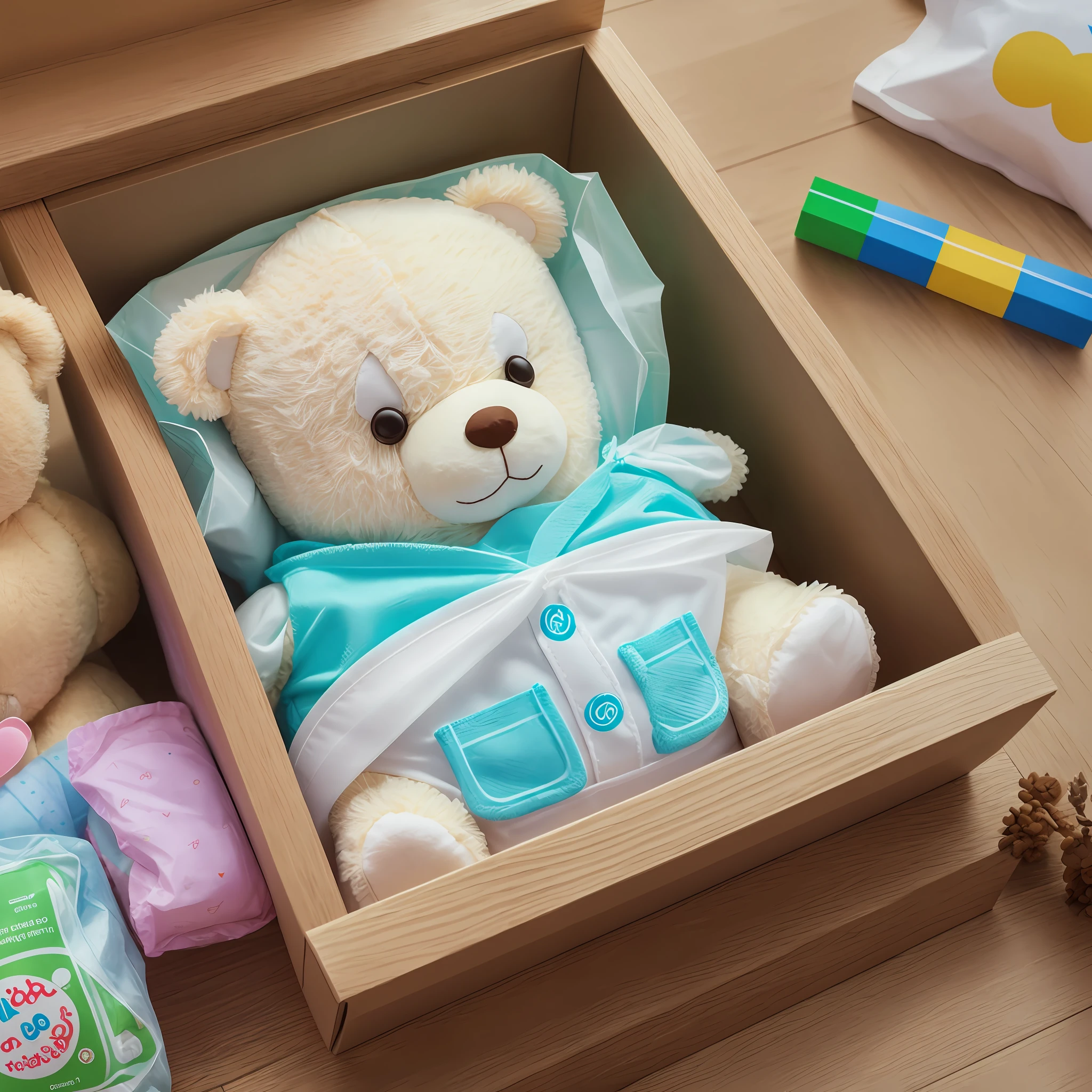 Plastic diaper for children, packaging of teddy bears, advertising, great quality