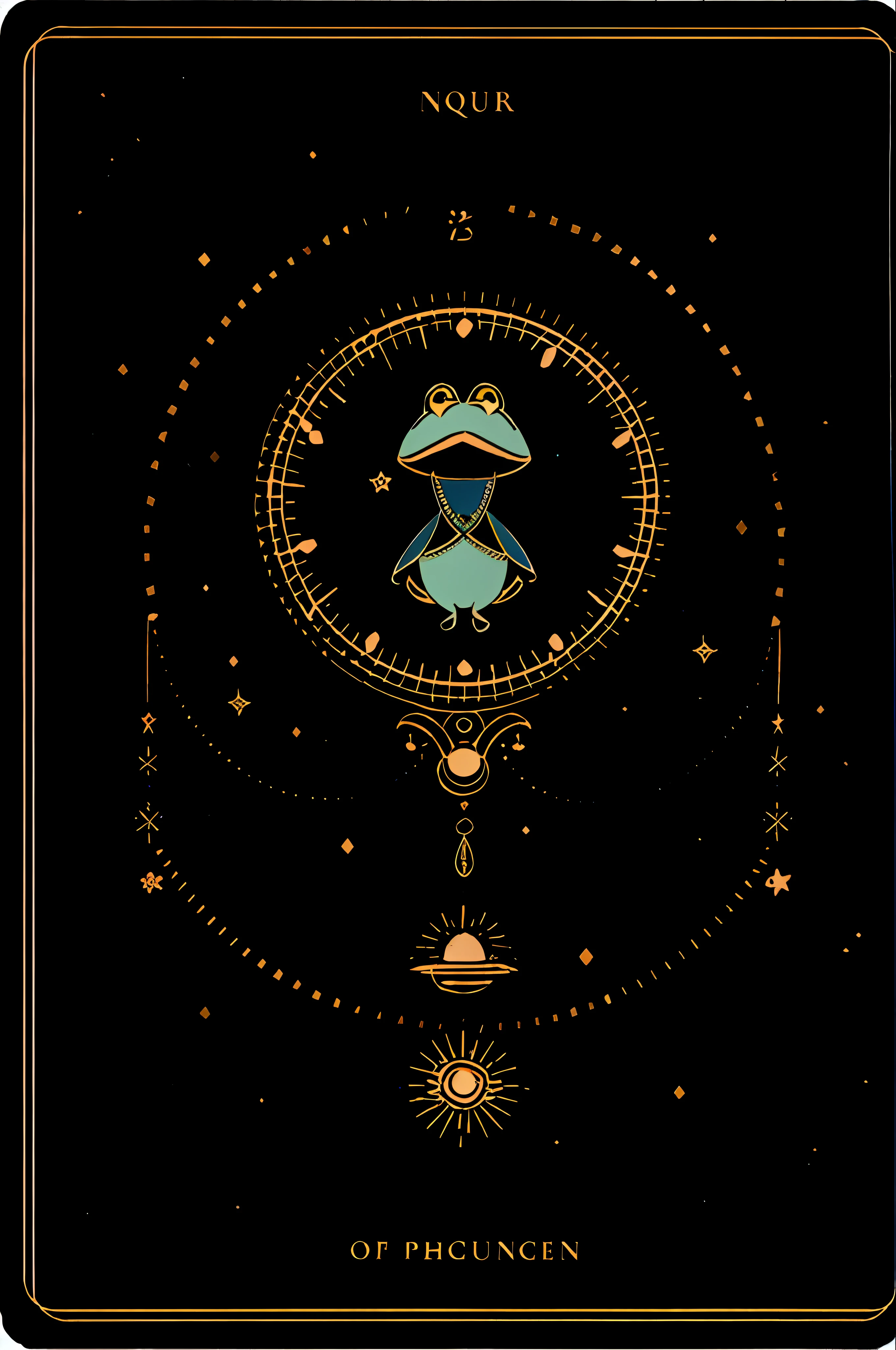 Soul card, line, big blue frog, (no human)