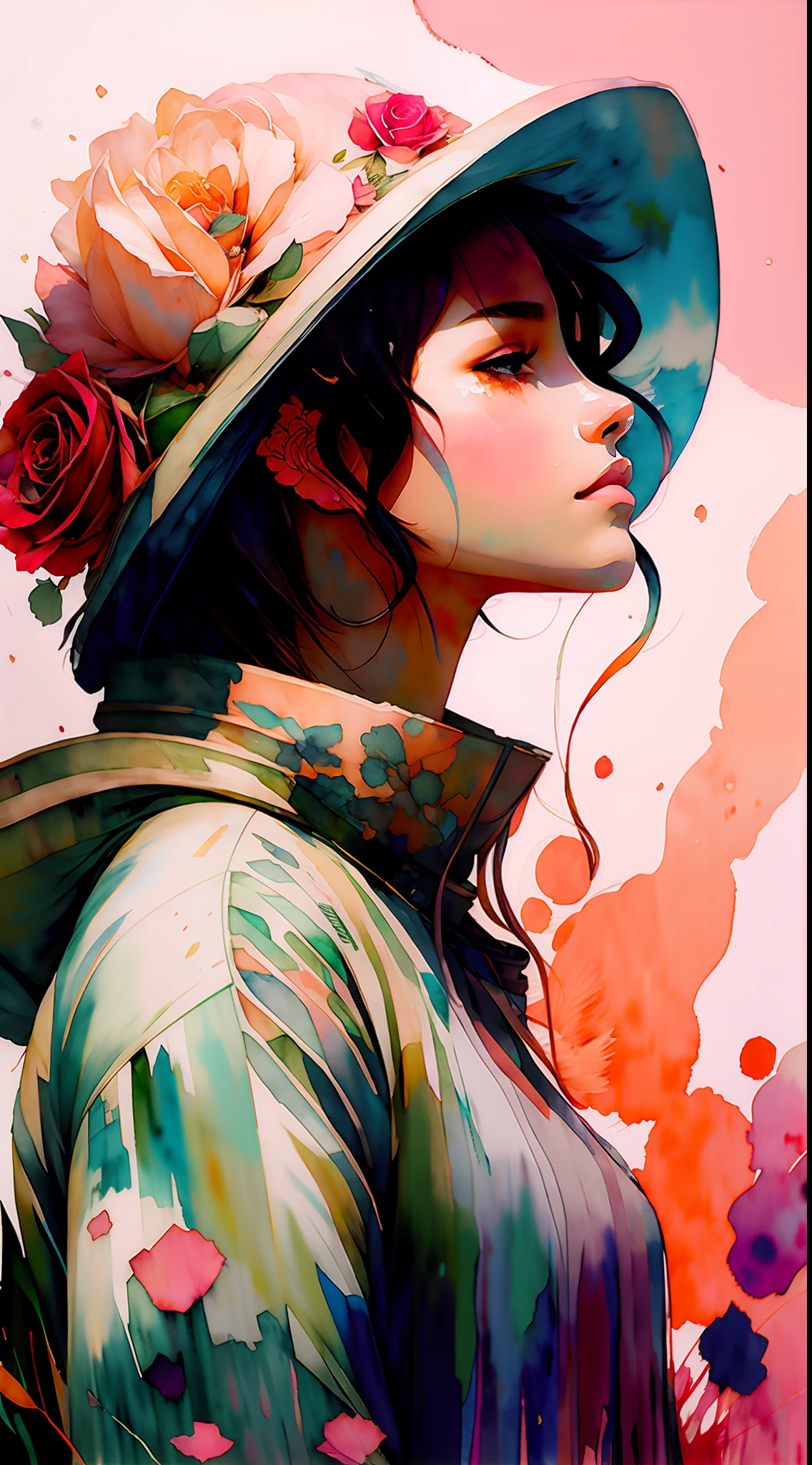 wtrcolor style, (rose) digital art, official art, blown by the wind, masterpiece, beautiful, ((watercolor)), paint splatter, intricate detail. Great detail, [dripping:0.7], Trending on Artstation, Rachel Walker