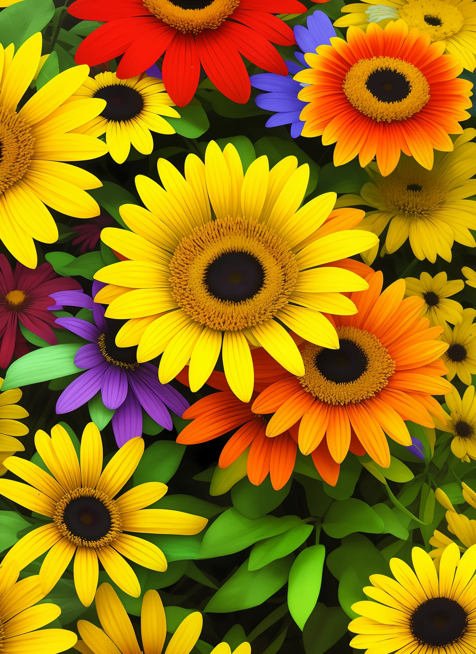African art, colorful, flowers, yellow