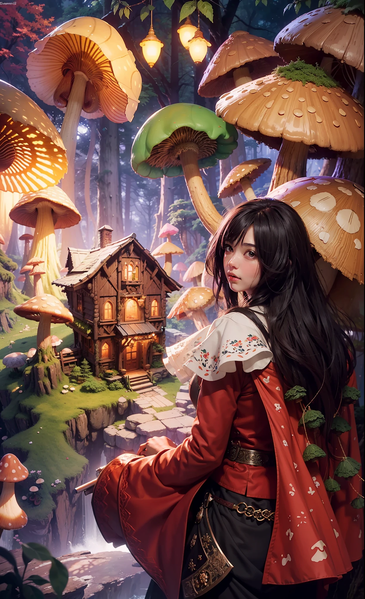 A very detailed matte painting depicting a fairytale mushroom house forest, by Makoto Shinkai, by Artgerm, by WLOP, by Greg Rukowski, volumetric lighting, octane rendering, 4K resolution, ArtStation Trend, masterpiece
