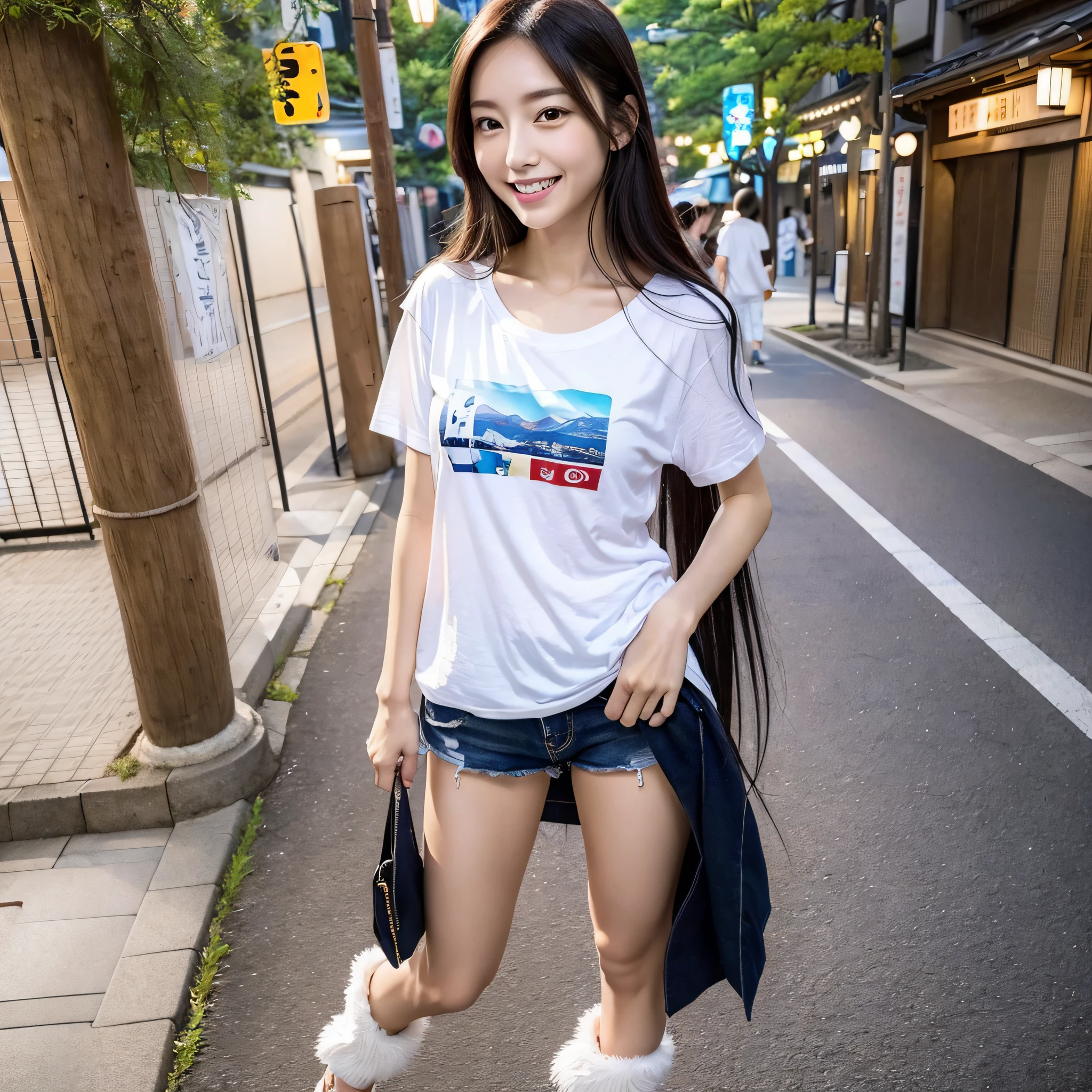 (8K) Beautiful Japan woman, Japan sister, cute eyes, beautiful eyes, beautiful Japan face, beautiful skin, beautiful hands, cute smile (white T-shirt) healthy body, slender body, full body figure, Japan person with good style, Japan person with beautiful feet (Night park)