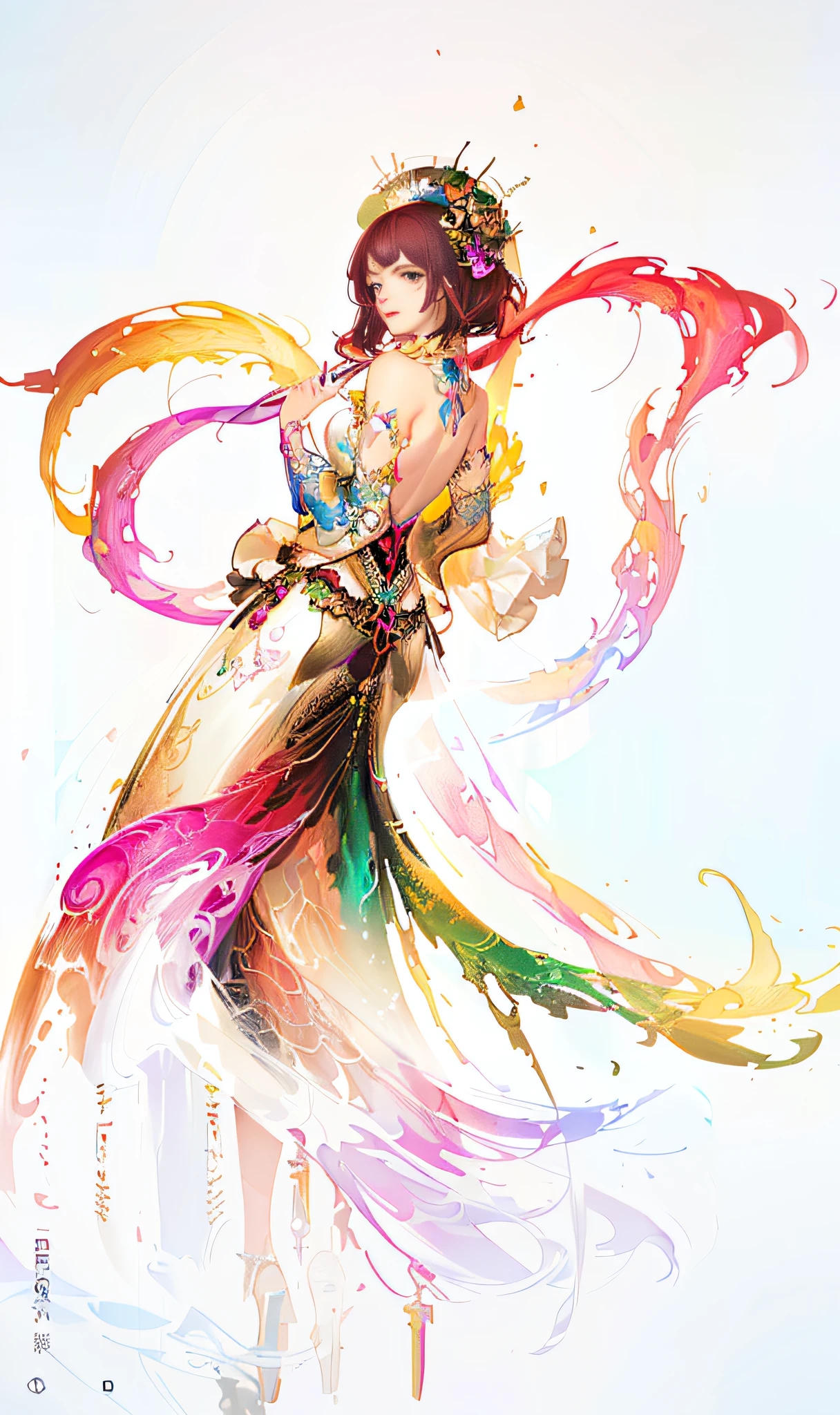 painting of a woman in a colorful dress with a long tail, colorfull digital fantasy art, beautiful gorgeous digital art, a beautiful artwork illustration, digital art fantasy art, gorgeous digital art, beautiful digital artwork, very beautiful digital art, beautiful fantasy art, digital fantasy art ), digital art fantasy, beautiful digital art, colorful concept art, exquisite digital illustration