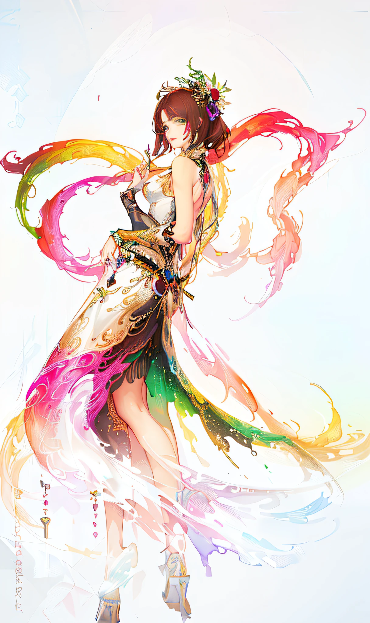 painting of a woman in a colorful dress with a long tail, colorfull digital fantasy art, beautiful gorgeous digital art, a beautiful artwork illustration, digital art fantasy art, gorgeous digital art, beautiful digital artwork, very beautiful digital art, beautiful fantasy art, digital fantasy art ), digital art fantasy, beautiful digital art, colorful concept art, exquisite digital illustration