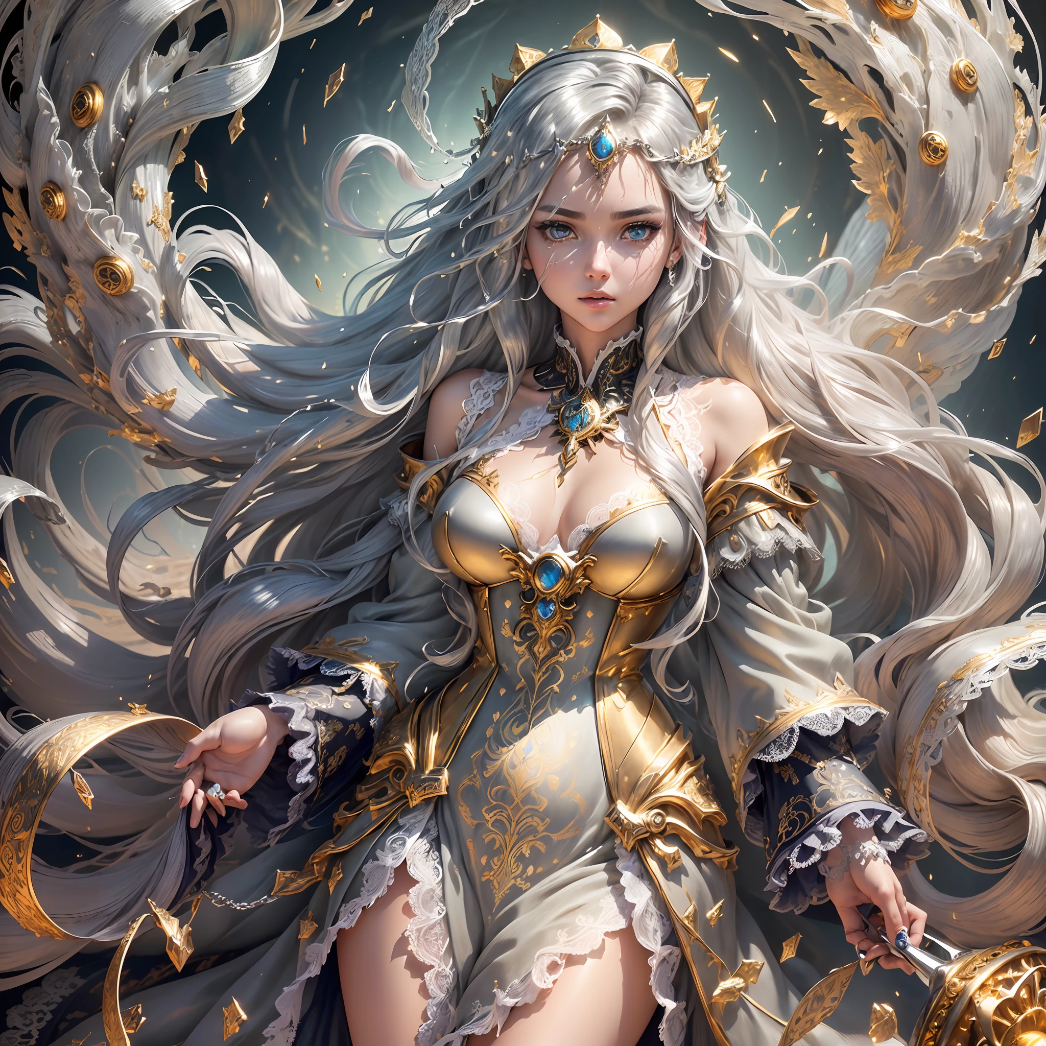 masterpiece, best quality, best quality, Amazing, beautiful detailed eyes,((1girl)), finely detailed, Depth of field, extremely detailed CG unity 8k wallpaper, full body,(other Minato aqua), (((a girl wears Clothes with a silver texture))),((Extremely gorgeous metal style)),((Metal crown with ornate stripes)),((((Various metals background)))),Sputtered molten iron,(floating hair),((Hair like melted metal)),(((detailed face))), (((detailed eyes))),(((Clothes made of silver))),(((Clothes with gold lace))),((full body)),((((flowing gold and silver)))),(((((everything flowing and melt))))),(((((flowing iron))))),(((((flowing silver))))),((((lace flowing and melt)))) --auto --s2