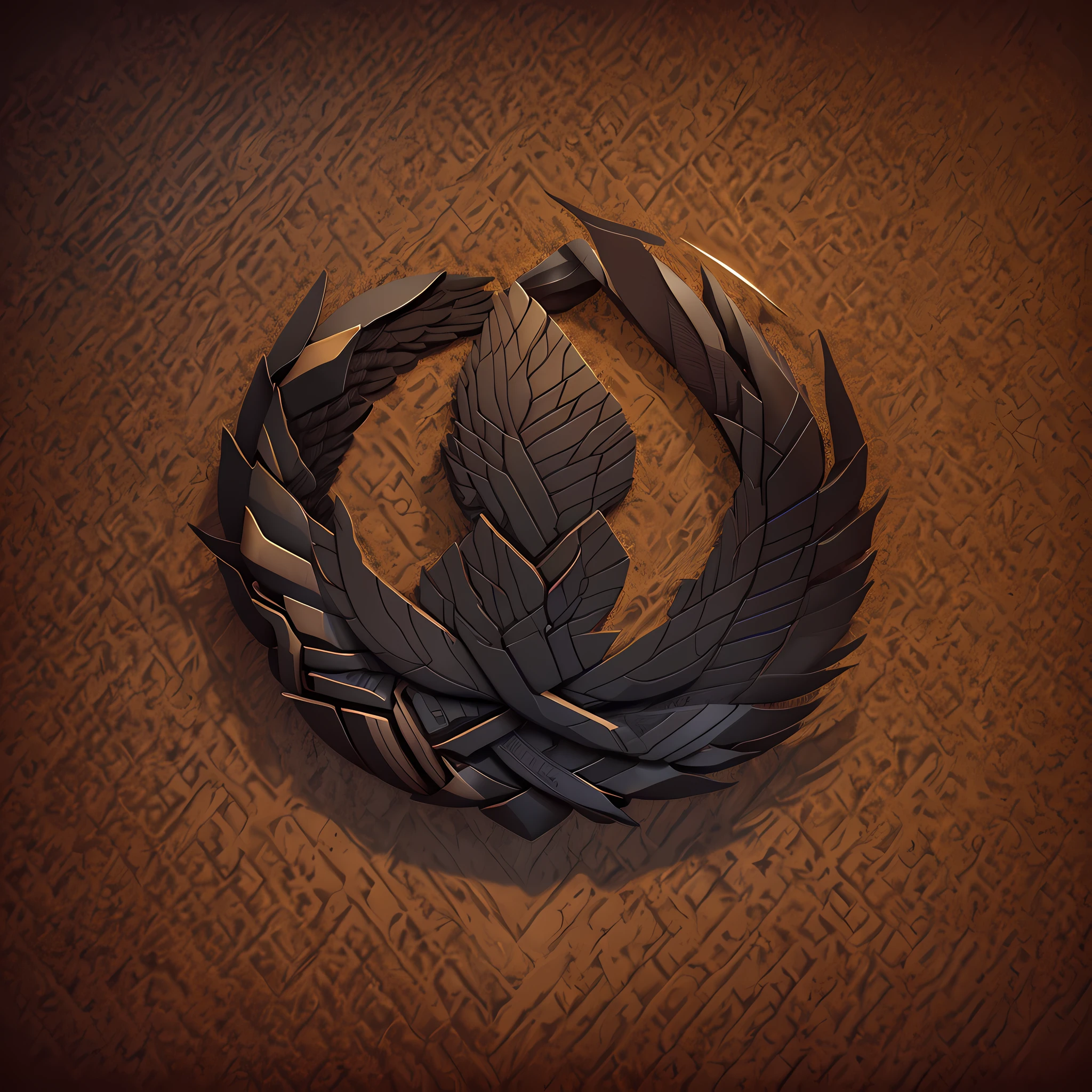 There is a circular sculpture made of paper on a brown surface, imperial symbol, rendered in Cinema 4D Octane, projected in blender, rendered in Cinema4D, rendered in Cinema 4D, represented as a 3D rendering, in laurel wreath, emblem of wisdom, rendered in octane 3D, rendered in keyshot, art rendered, with an eagle emblem, include immunity and nutrition in the theme