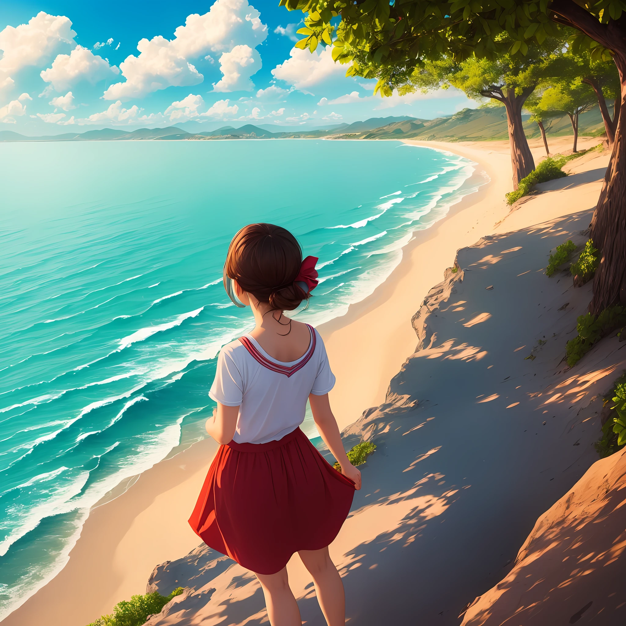 (best quality, masterpiece, ultra minute details, extremely detailed 8k CG wallpaper),(light with better lighting, shadow with better performance, an extremely delicate and beautiful work),bright blue sky, infinite horizon, wide view, deep ocean, giant waves, craggy cliffs, steep rocks, fluffy white clouds, marine vastness, auto, s2