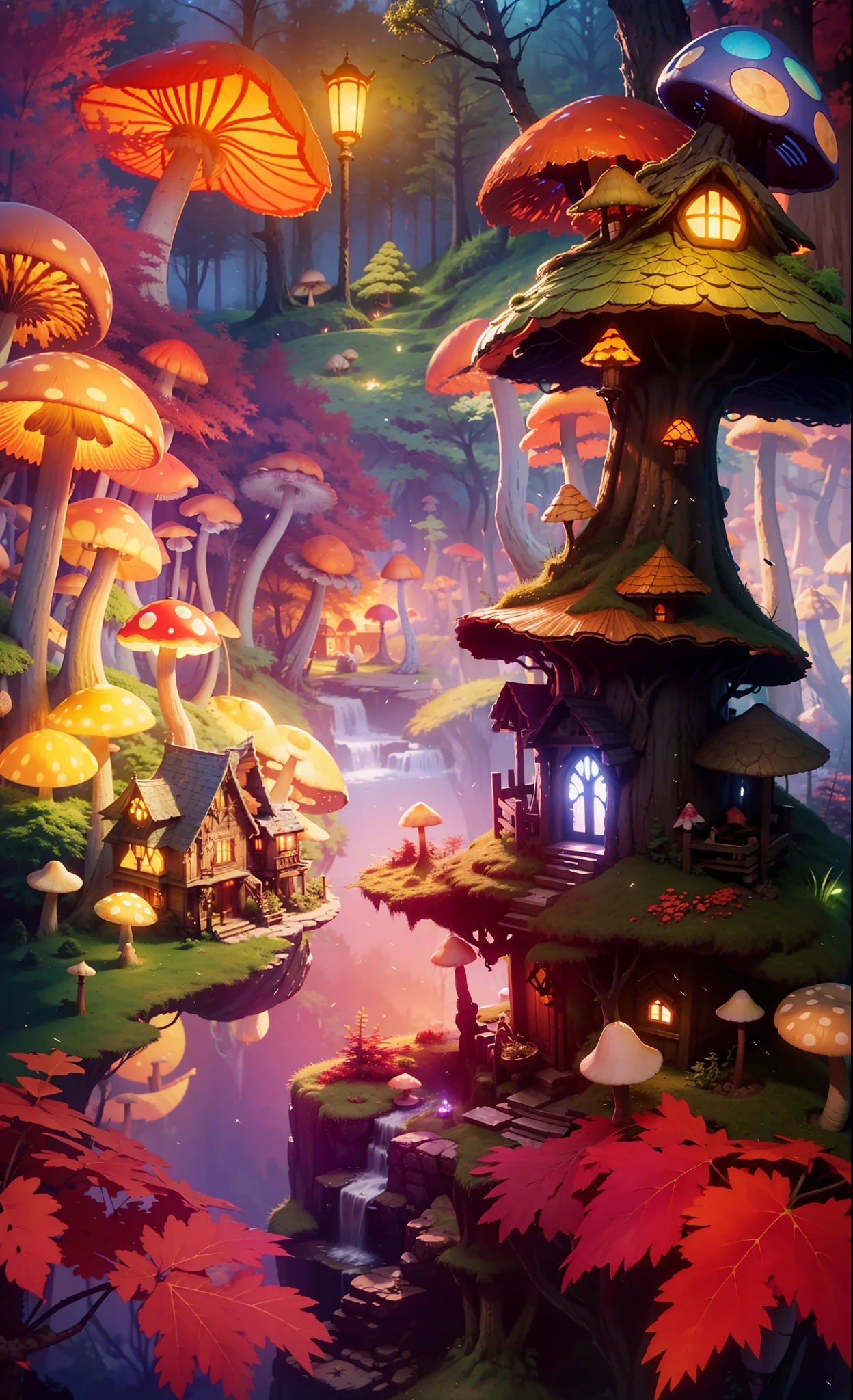 A very detailed matte painting depicting a fairytale mushroom house forest, by Makoto Shinkai, by Artgerm, by WLOP, by Greg Rukowski, volumetric lighting, octane rendering, 4K resolution, ArtStation Trend, masterpiece