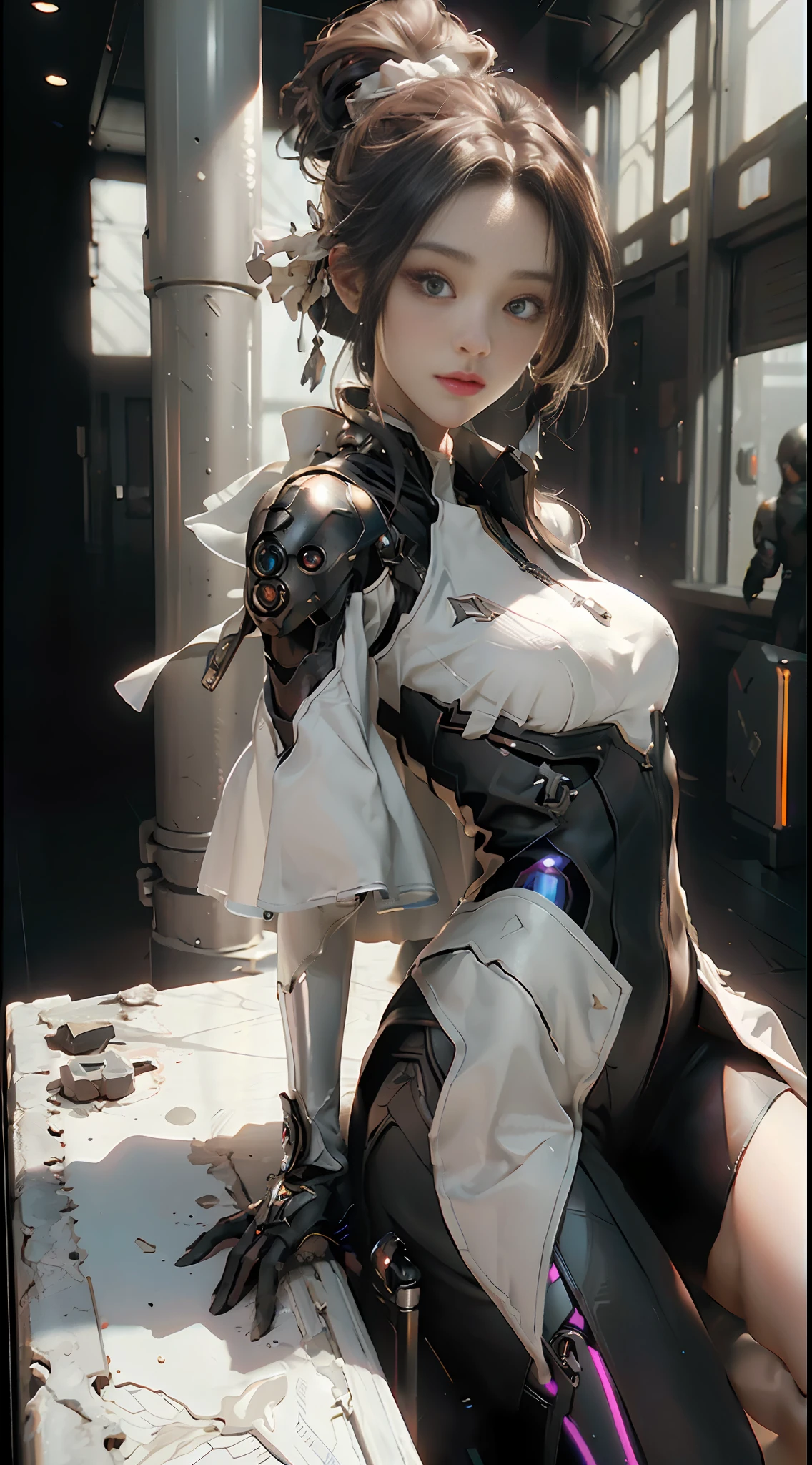 ((Best quality)), ((masterpiece)), (detailed:1.4), 3D, an image of a beautiful cyberpunk female,HDR (High Dynamic Range),Ray Tracing,NVIDIA RTX,Super-Resolution,Unreal 5,Subsurface scattering,PBR Texturing,Post-processing,Anisotropic Filtering,Depth-of-field,Maximum clarity and sharpness,Multi-layered textures,Albedo and Specular maps,Surface shading,Accurate simulation of light-material interaction,Perfect proportions,Octane Render,Two-tone lighting,Wide aperture,Low ISO,White balance,Rule of thirds,8K RAW,