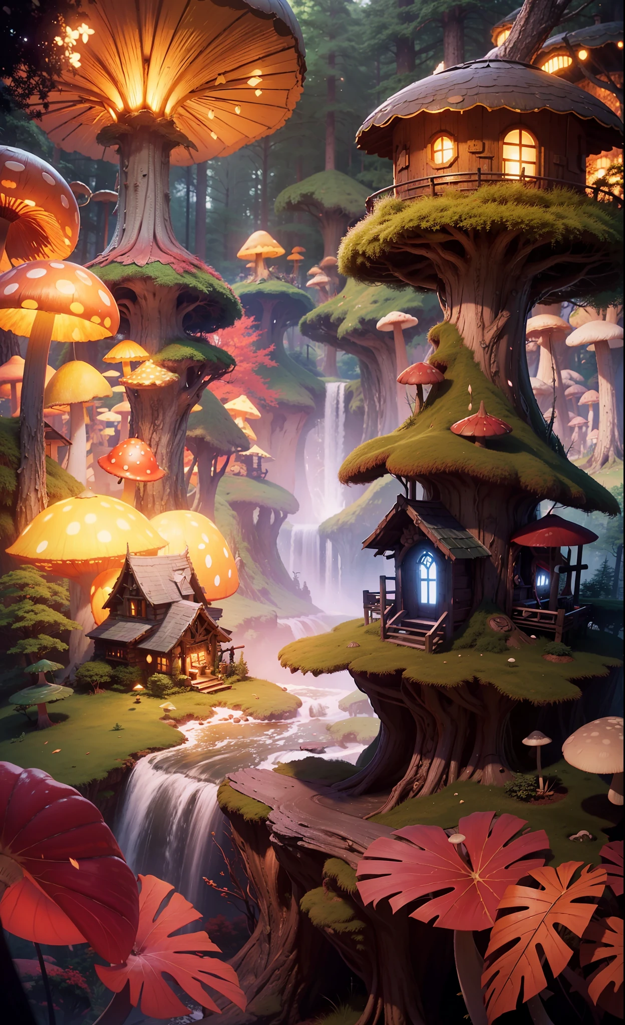 A very detailed matte painting depicting a fairytale mushroom house forest, by Makoto Shinkai, by Artgerm, by WLOP, by Greg Rukowski, volumetric lighting, octane rendering, 4K resolution, ArtStation Trend, masterpiece
