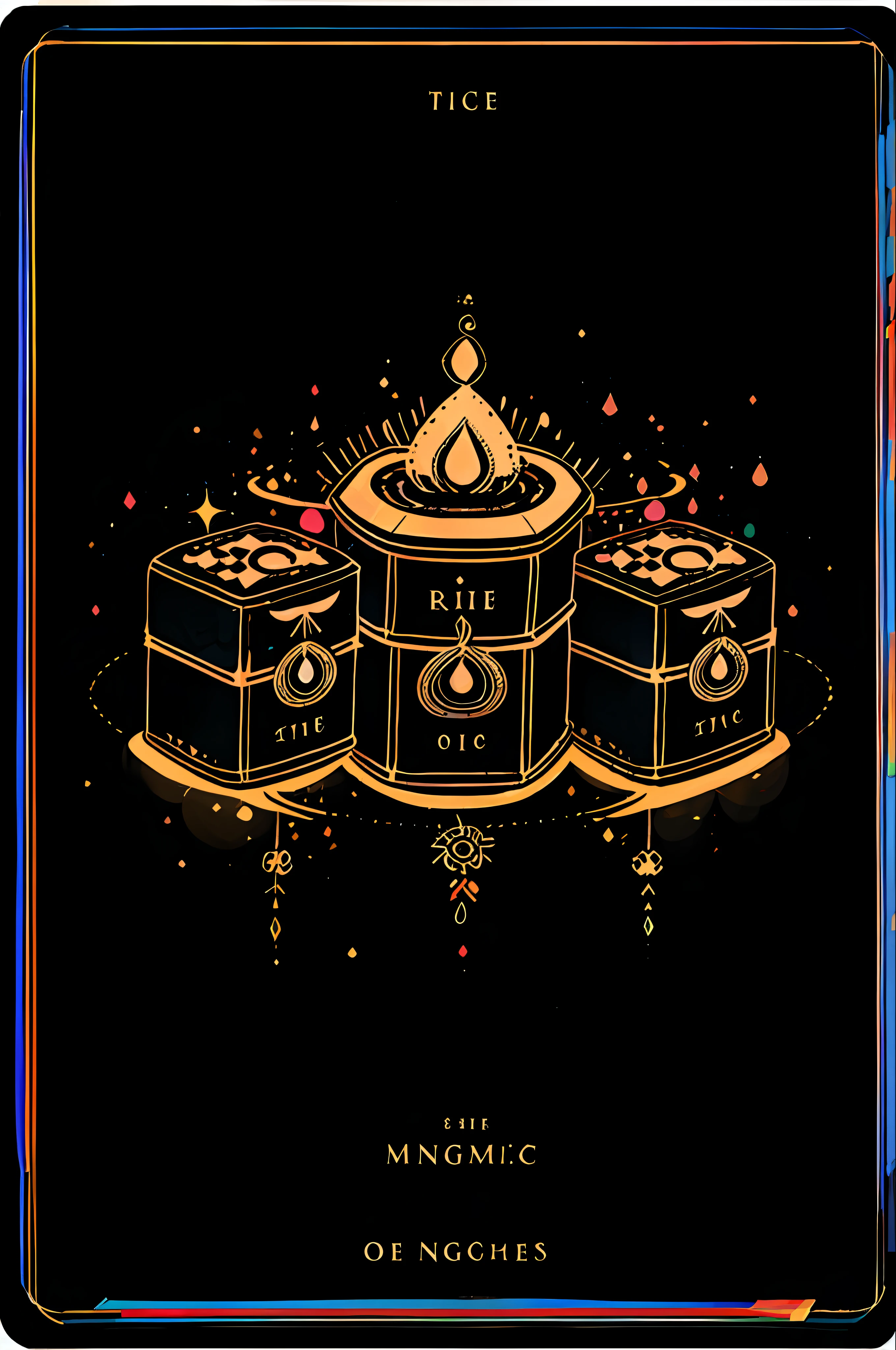 Soul card, line, (three big boxes:1.4), many magic effects, colorful splashes, magic dust, (no human), (((colorful))), (((saturated colours))), (((many different colours)))