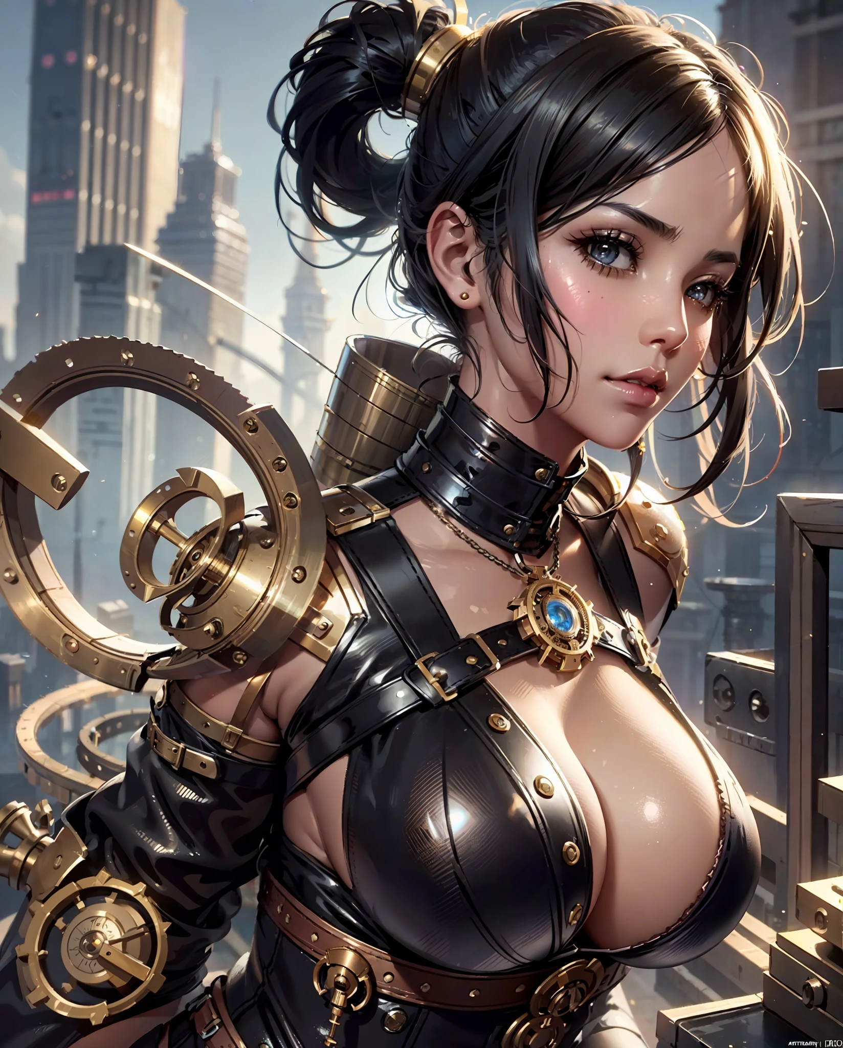(((steampunk sexy girl, big sagging breast, very marked cameltoe, pezones grandes y marcados bajo la ropa, suggestive pose, sexy pose, sexy face, steampunk clothes, steampunk landscape,areola marcada, areola sobresaliente, cleavage,))),((((( dark skin,black african woman ))))) steampunk, anime, pretty face, large scale, realistic proportions, highly detailed, smooth, sharp focus, 8k, ray tracing, digital painting, concept art illustration, by artgerm, trending on artstation,