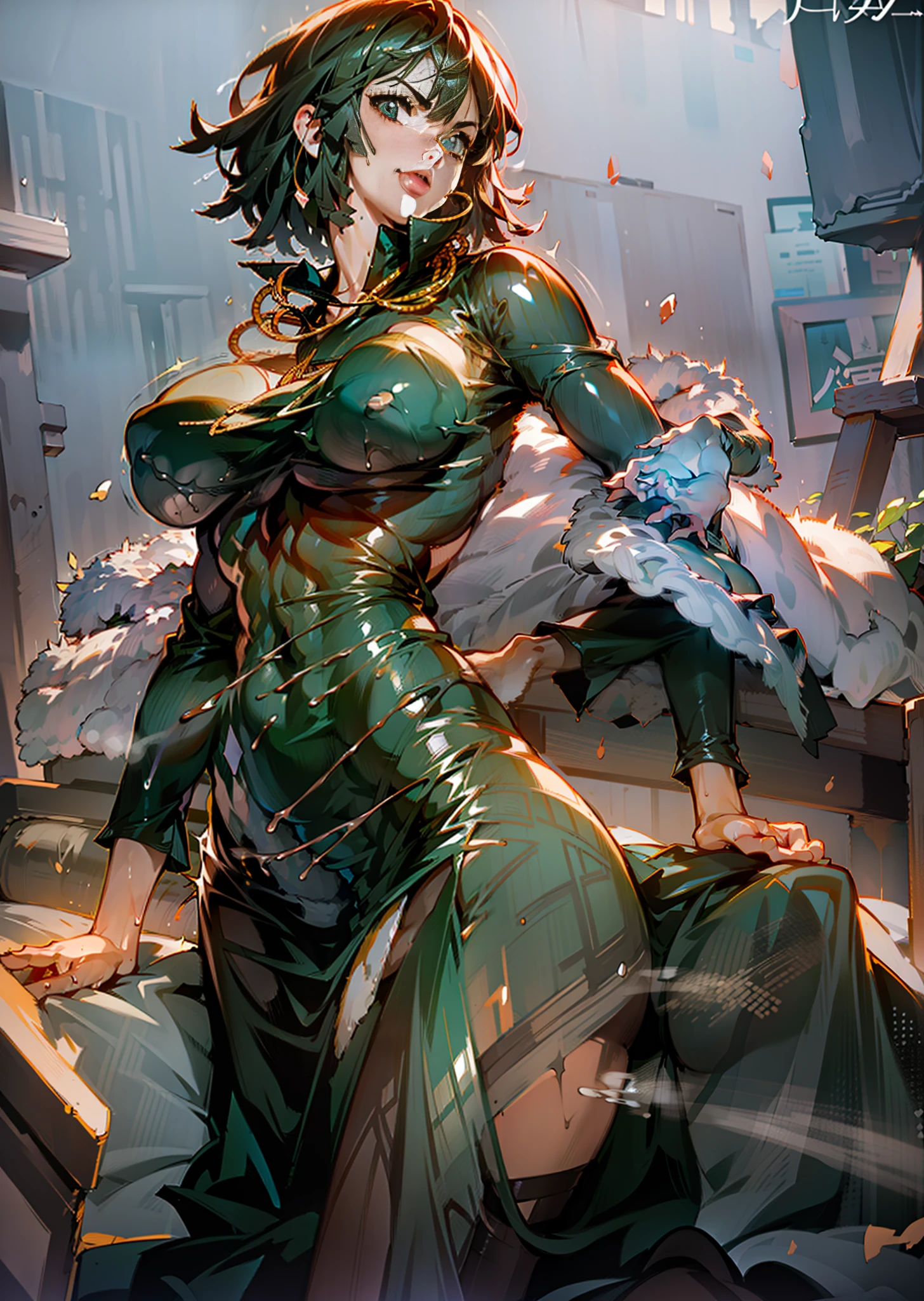 Anime-style face:1.5,Skinny black latex cleavage dress, tiny waist, Thin waist: 1.7,ultra realistic 8k cg, masterpiece, ((ultra detailed background, delicate pattern, intricate detail)), ( highly detailed, fine details), best quality, (photorealistic:1.7),Greasy body, There is a body where lubricating oil flows down, Verism, Verism。 (NSFW:1.5), the perfect body. (sexy eyes) (seductive eyes) (clothes wet with water) (completely transparent plastic top) (suspender stockings, suspender stockings, high-gloss stockings) fleshy thighs tightened by high-gloss suspender stockings, huge soft breasts. Outermost transparent gauze on body, beautiful woman, surreal, 1 girl, ((facing the viewer, hand caressing her chest)), (huge soft breasts, attractive body: 2), sitting: 1.6, brunette hair: 1.9, (wet rain, wet body: 1.9), painting, masterpiece, best quality, ultra-detailed, absurd, portrait beautiful, solo, earrings, jewelry, smile, necklace, transparent tights, sexy, volumetric lighting, best quality, masterpiece, intricate details, realistic skin texture, pixiv, super detailed, Artstation trend, oilly skin, Wet rosy skin thin waist: 1.6, Large, upturned breasts, transparent clothes, enormous breasts, anime characters, anatomically correct, textured skin. (nsfw:1.3)enormous breasts, The picture is colorful, The brushstrokes of figure painting are multi-layered and rich。