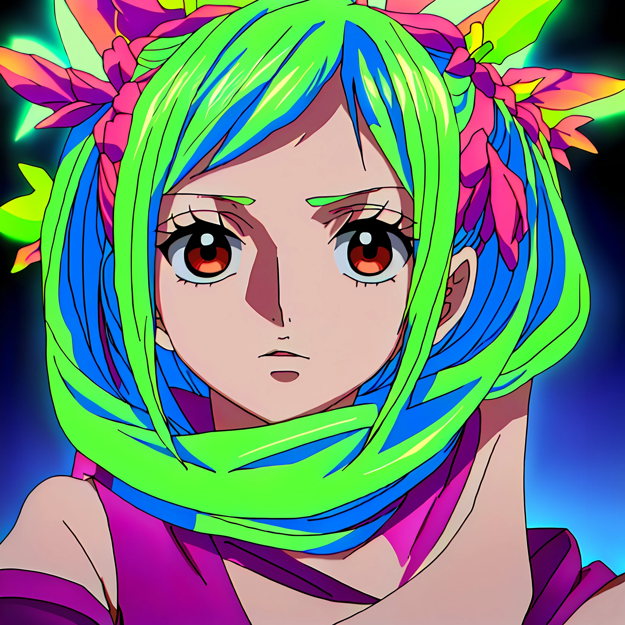 green hair, obra prima, 4k, better quality, dinamic lights,
