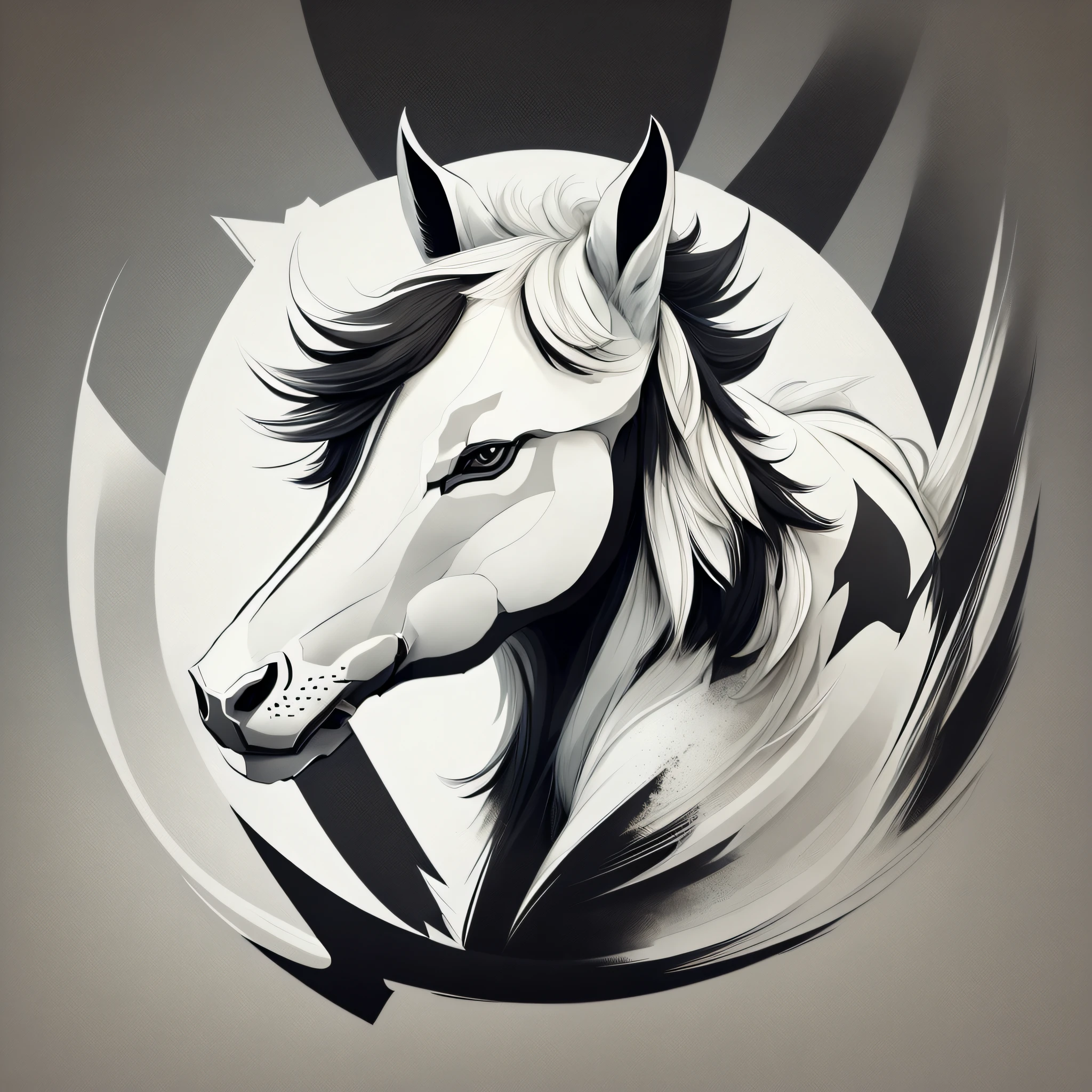 a gorgeous minimalist logo of a black and white anthropomorphic horse, designed by John Parker, with great use of negative space and a strong masculine presence. --auto --s2