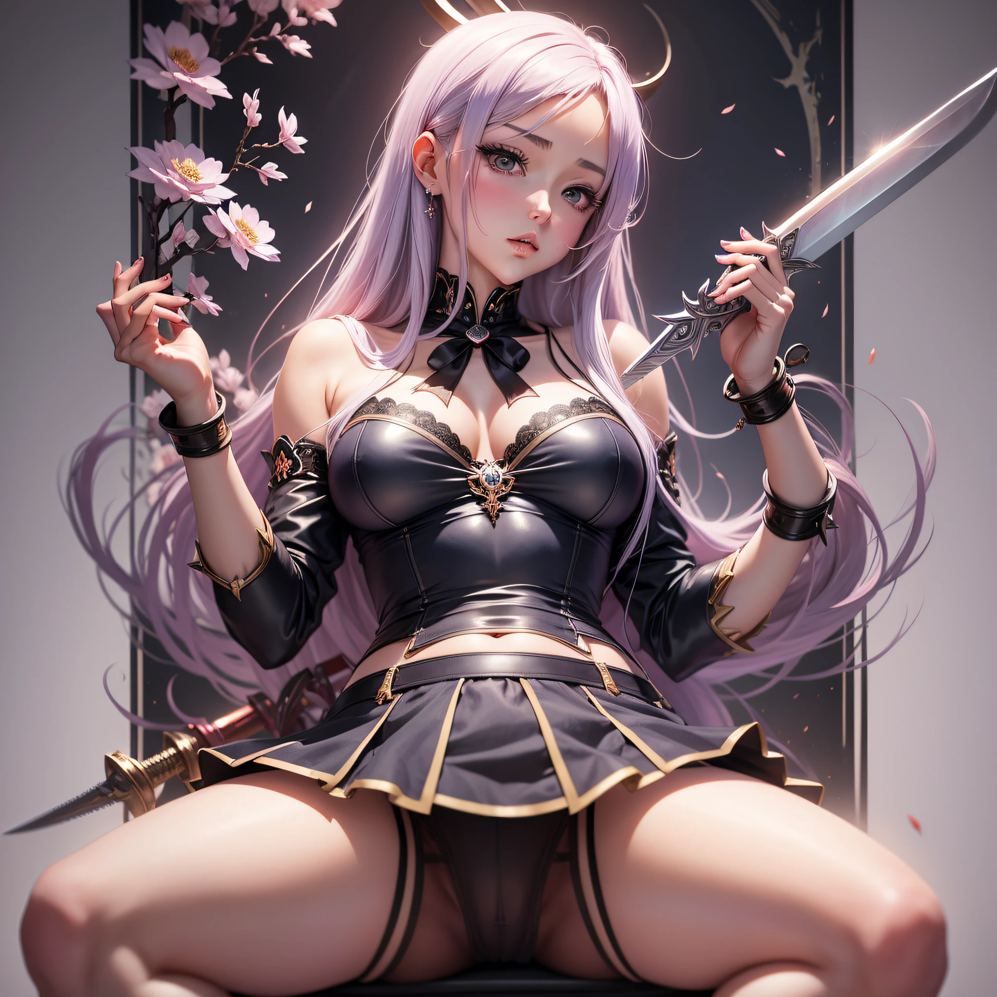 ((Anime style)) Beautiful girl. A world of swords and sorcery. Underwear. Miniskirt. Pubic hair. Sitting. --auto --s2