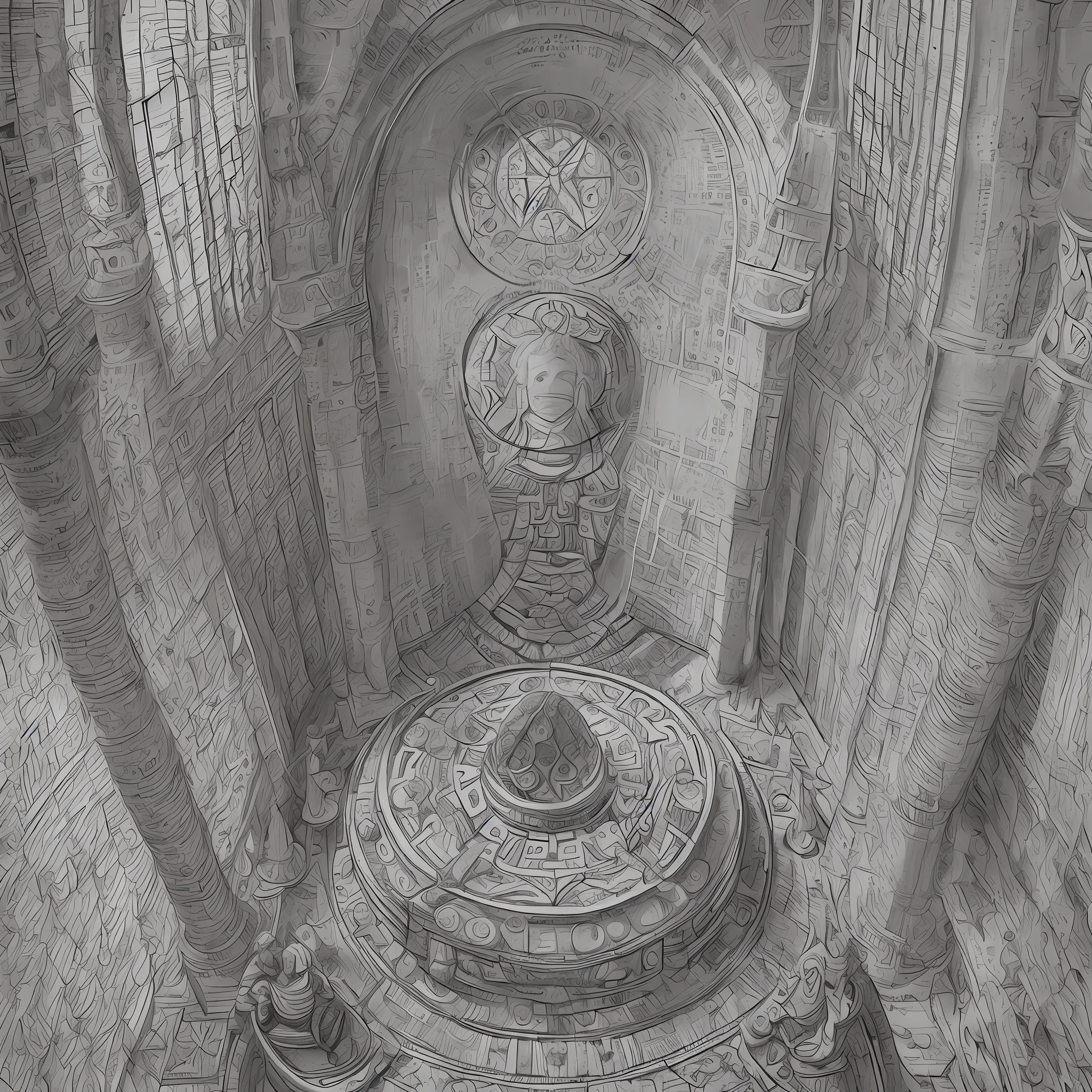 A handmade drawing in black and white on a parchment, round table, a celestial room, overnight with ((seated gods looking and smiling)), celestial, masterpiece, detailed, handmade, artbook, pencil, art, (Leonardo da Vinci), light, celestial, 4 people sitting, perfect, super detailed